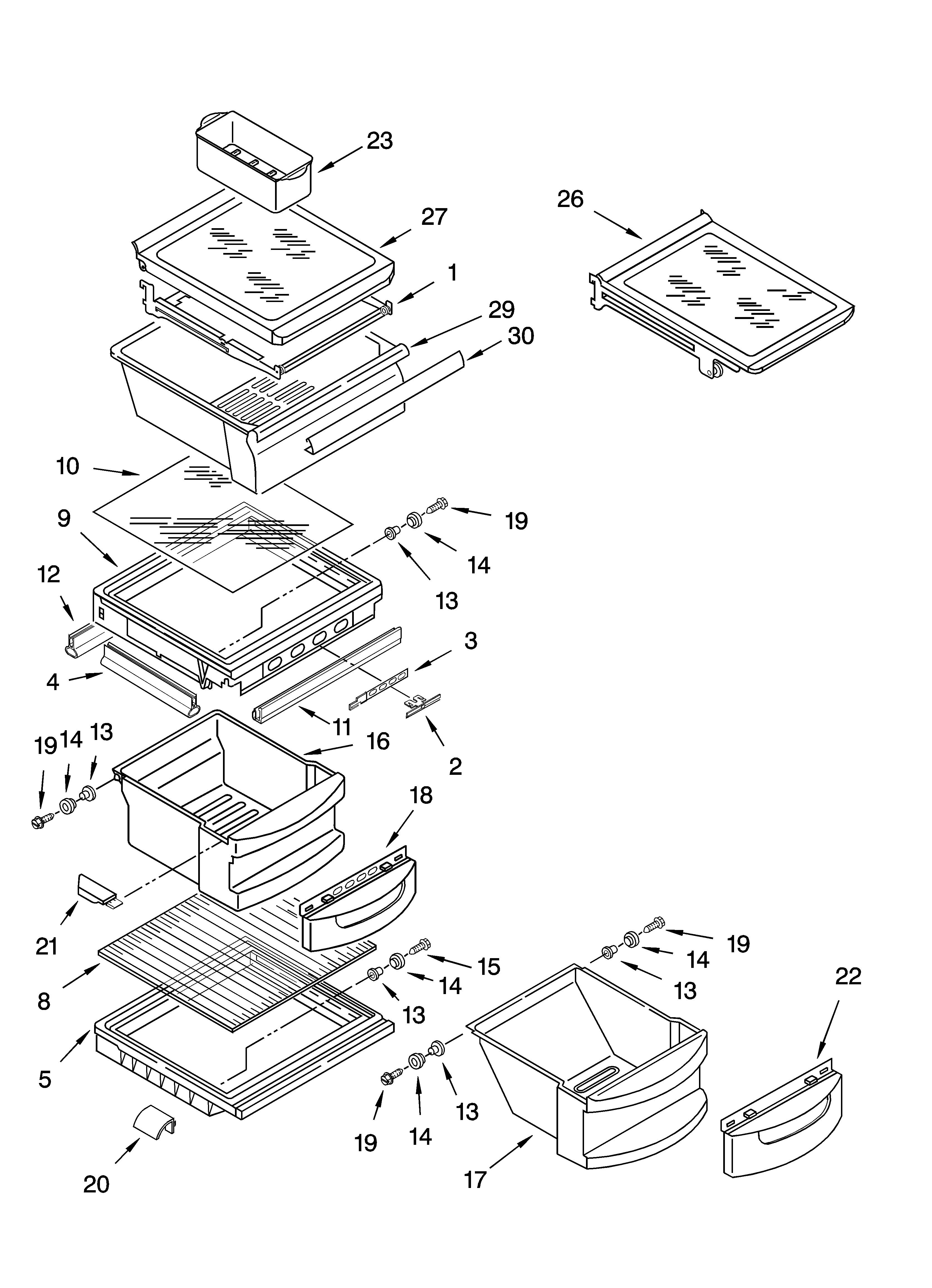 KitchenAid KSRI22FNBT00 refrigerator shelf parts diagram