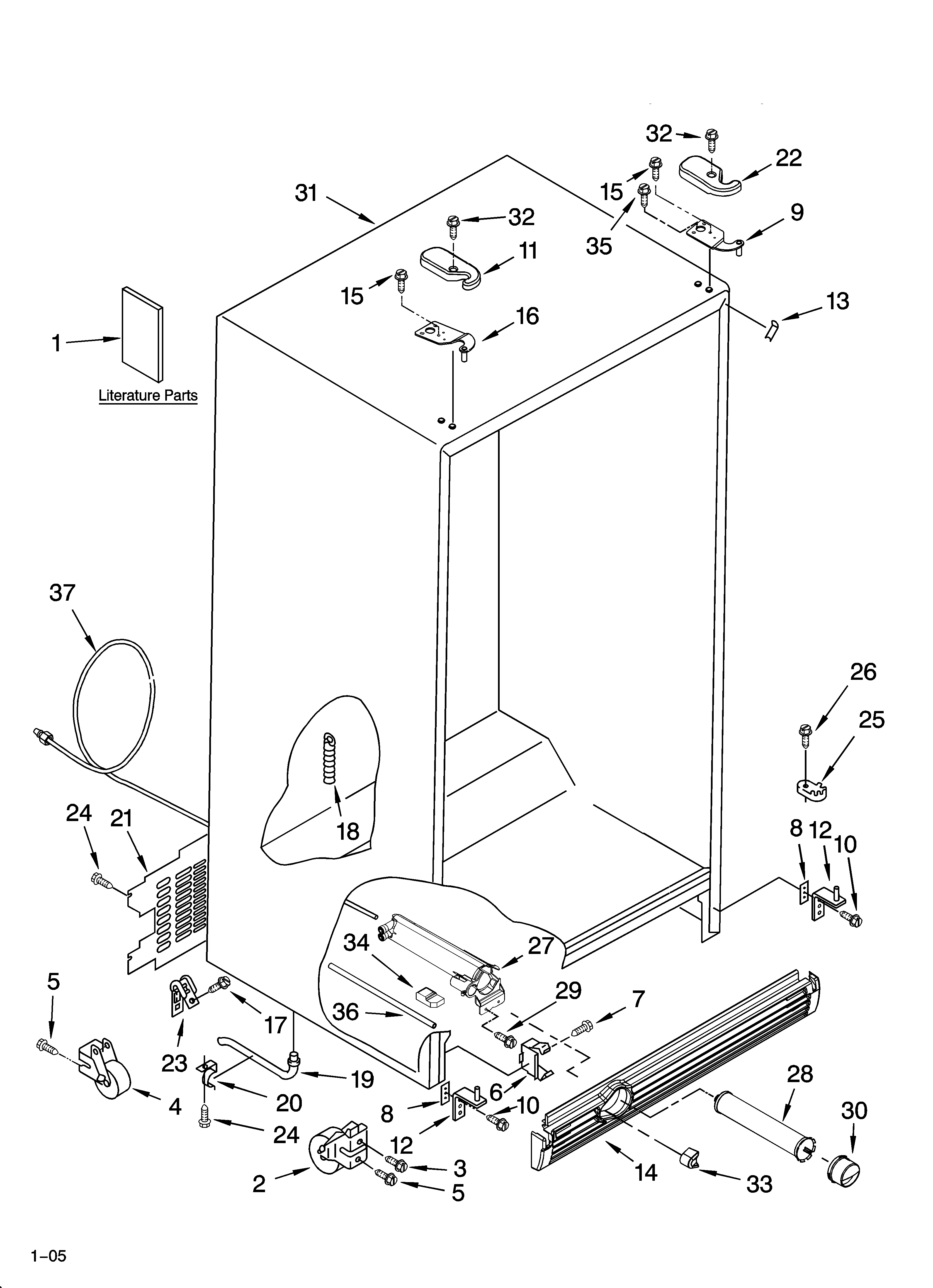 KitchenAid KSRL25FRWH00 cabinet parts diagram