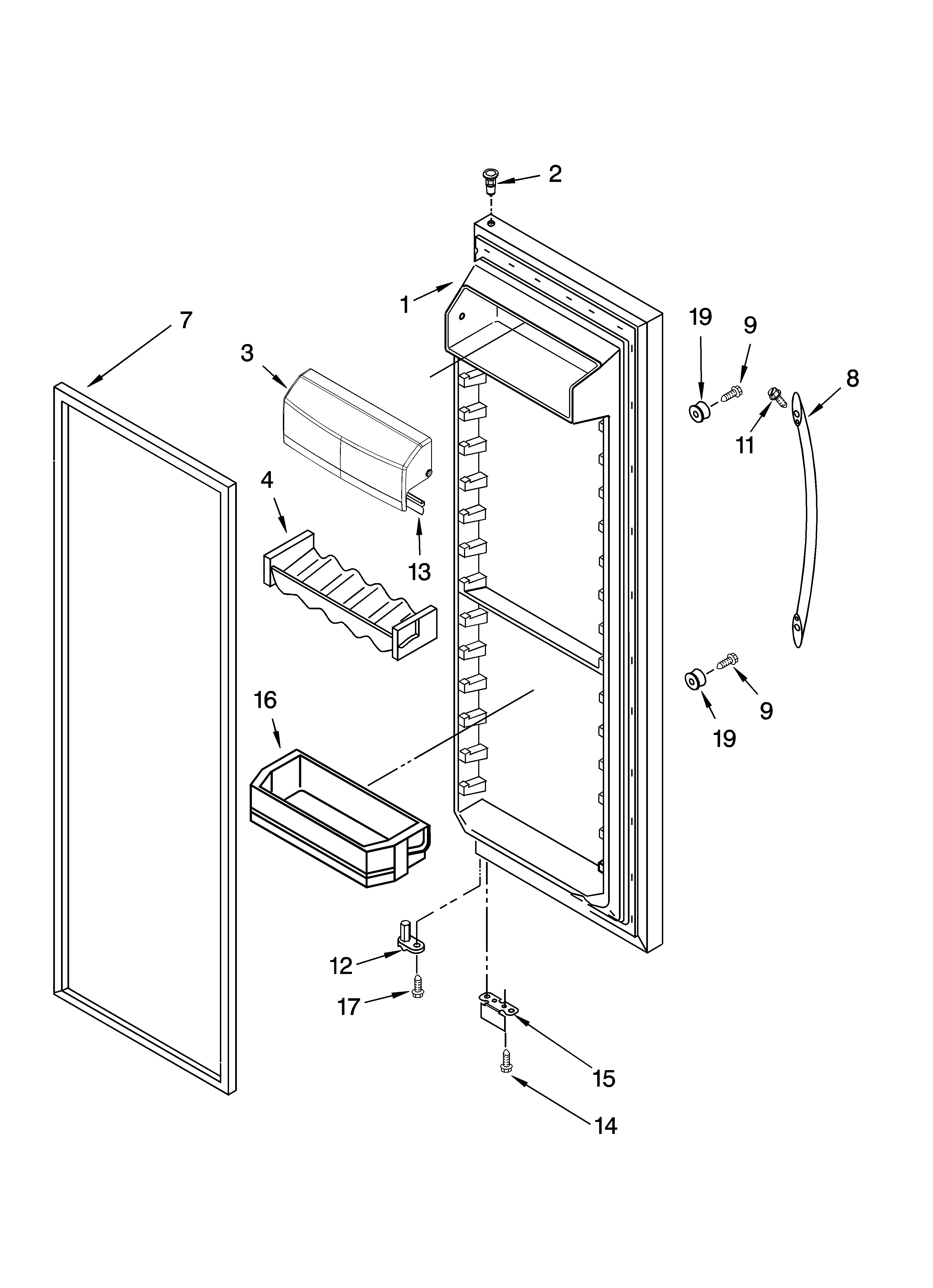 KitchenAid KSRL25FRWH00 refrigerator door parts diagram