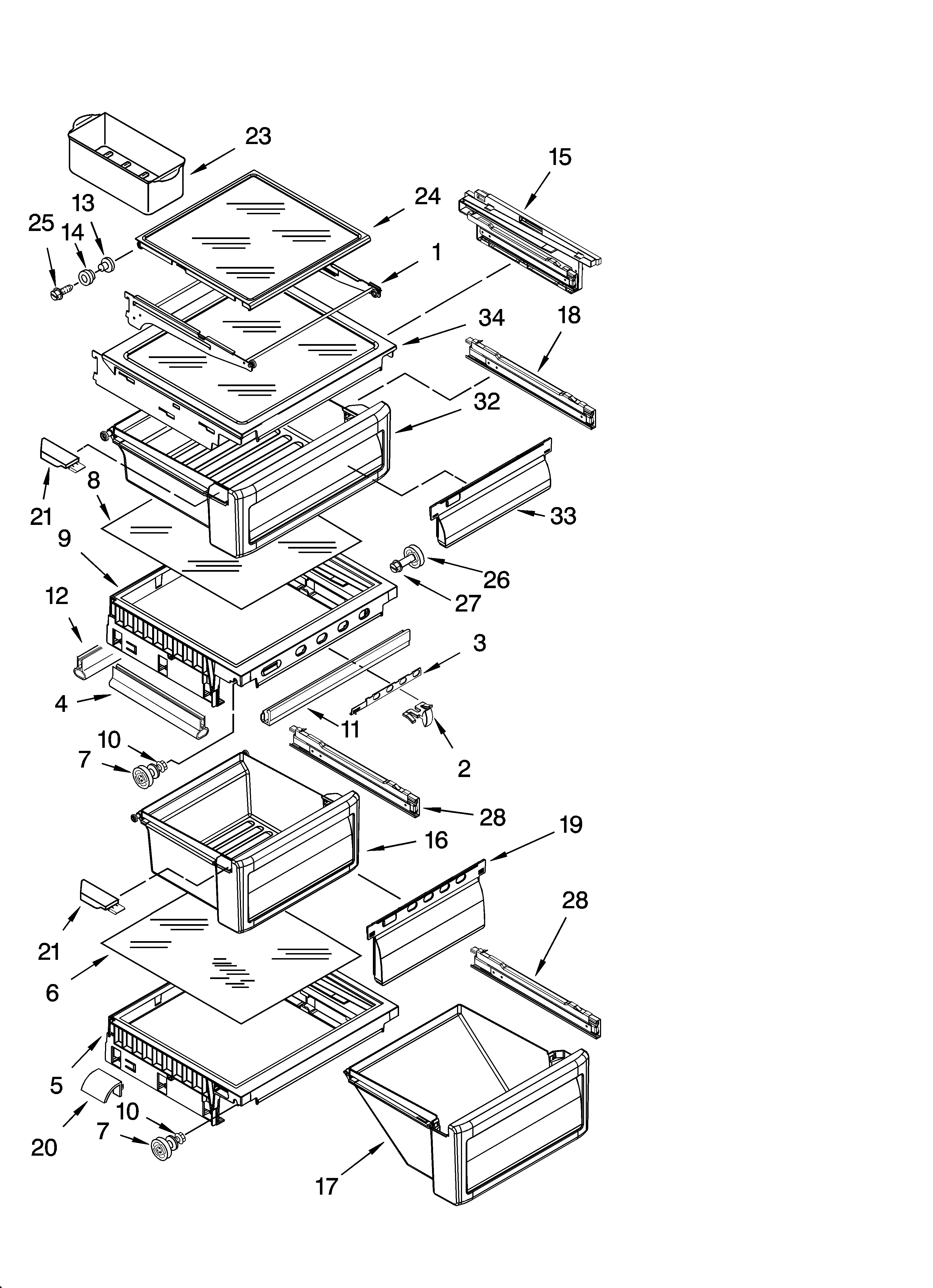 KitchenAid KSRW25CRSS01 refrigerator shelf parts diagram
