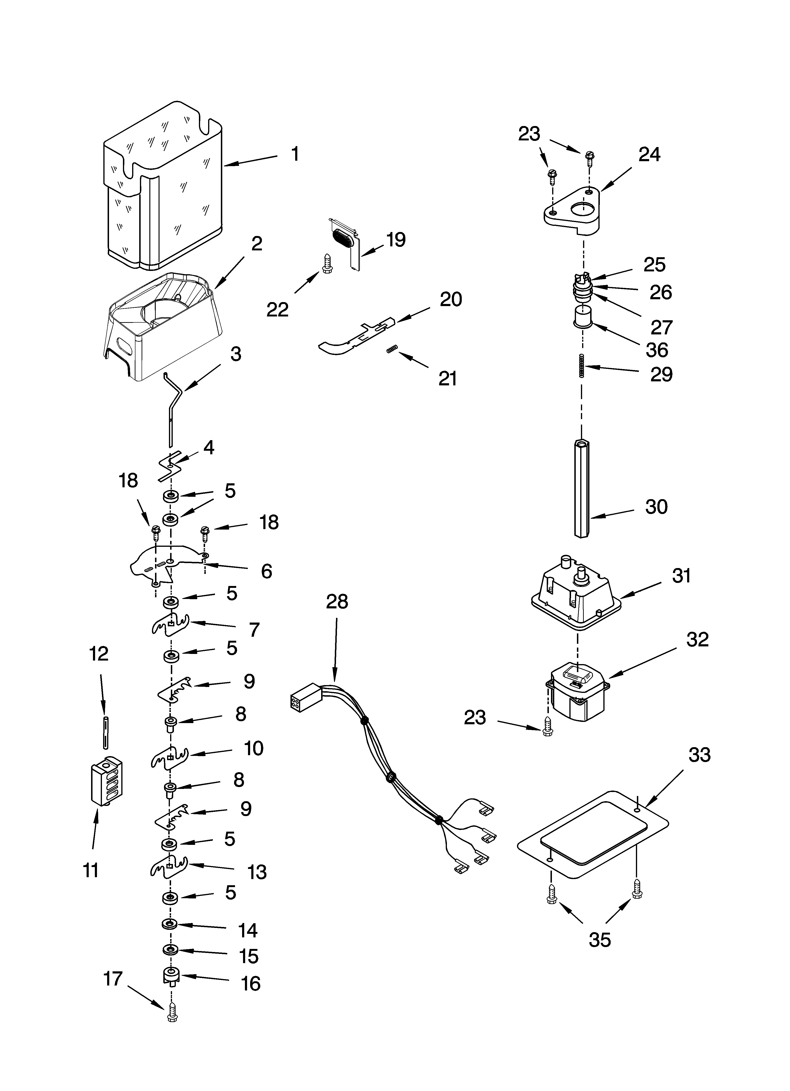 KitchenAid KSRW25CRSS01 motor and ice container parts diagram