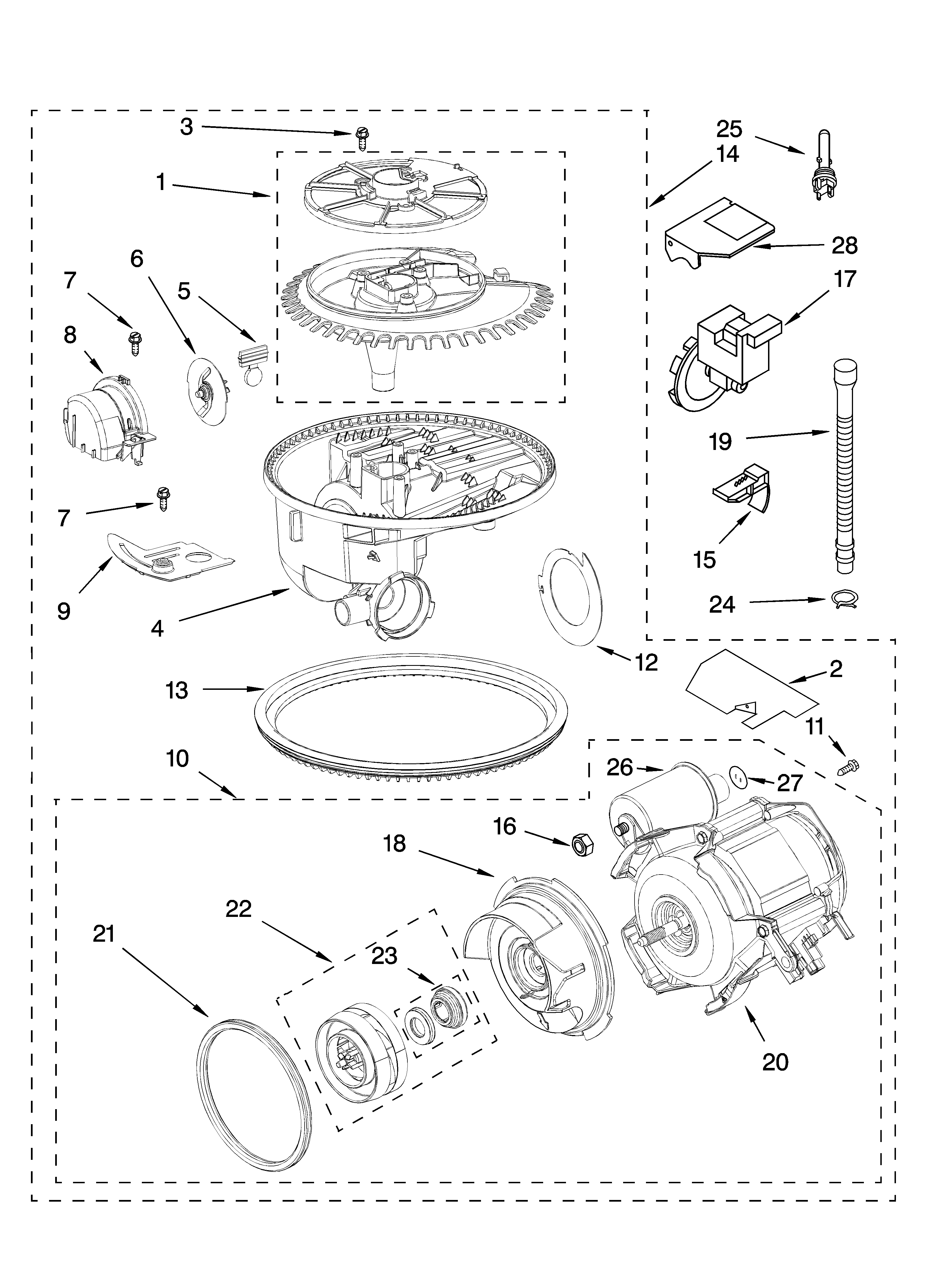 KitchenAid KUDI01DLBL1 pump and motor parts diagram