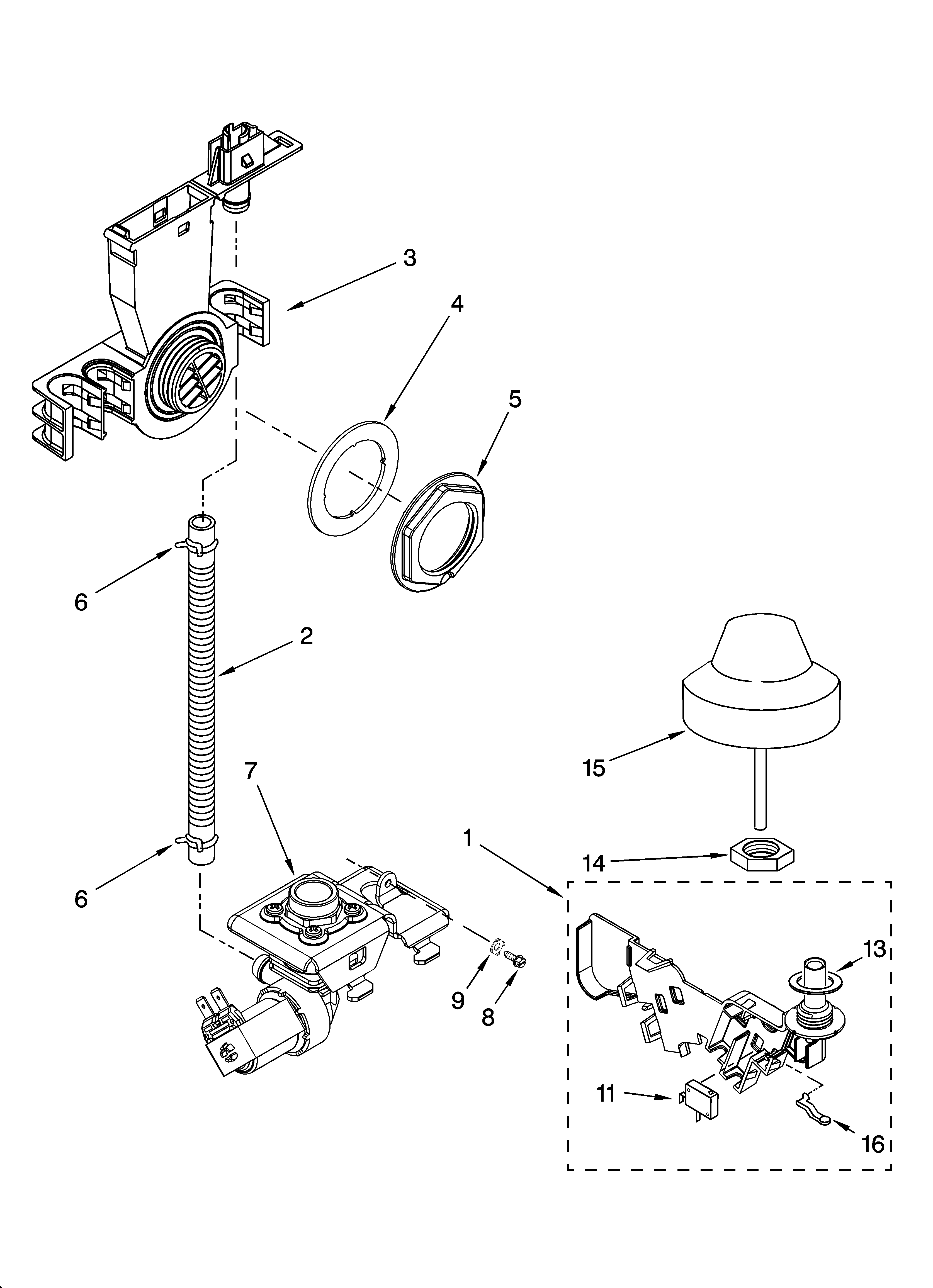 KitchenAid KUDI01DLWH6 fill and overfill parts diagram