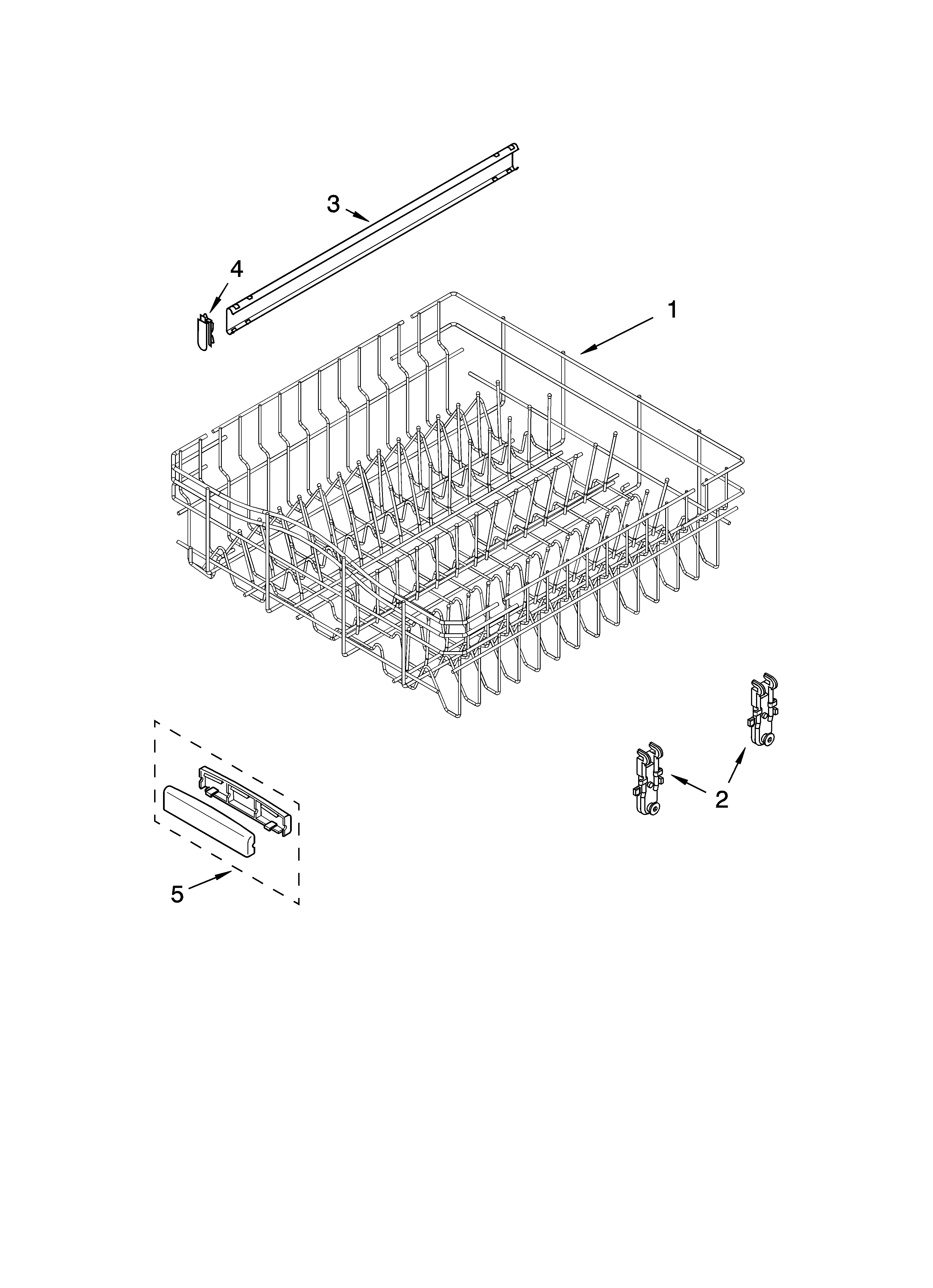 KitchenAid KUDI01DLWH6 upper rack and track parts diagram