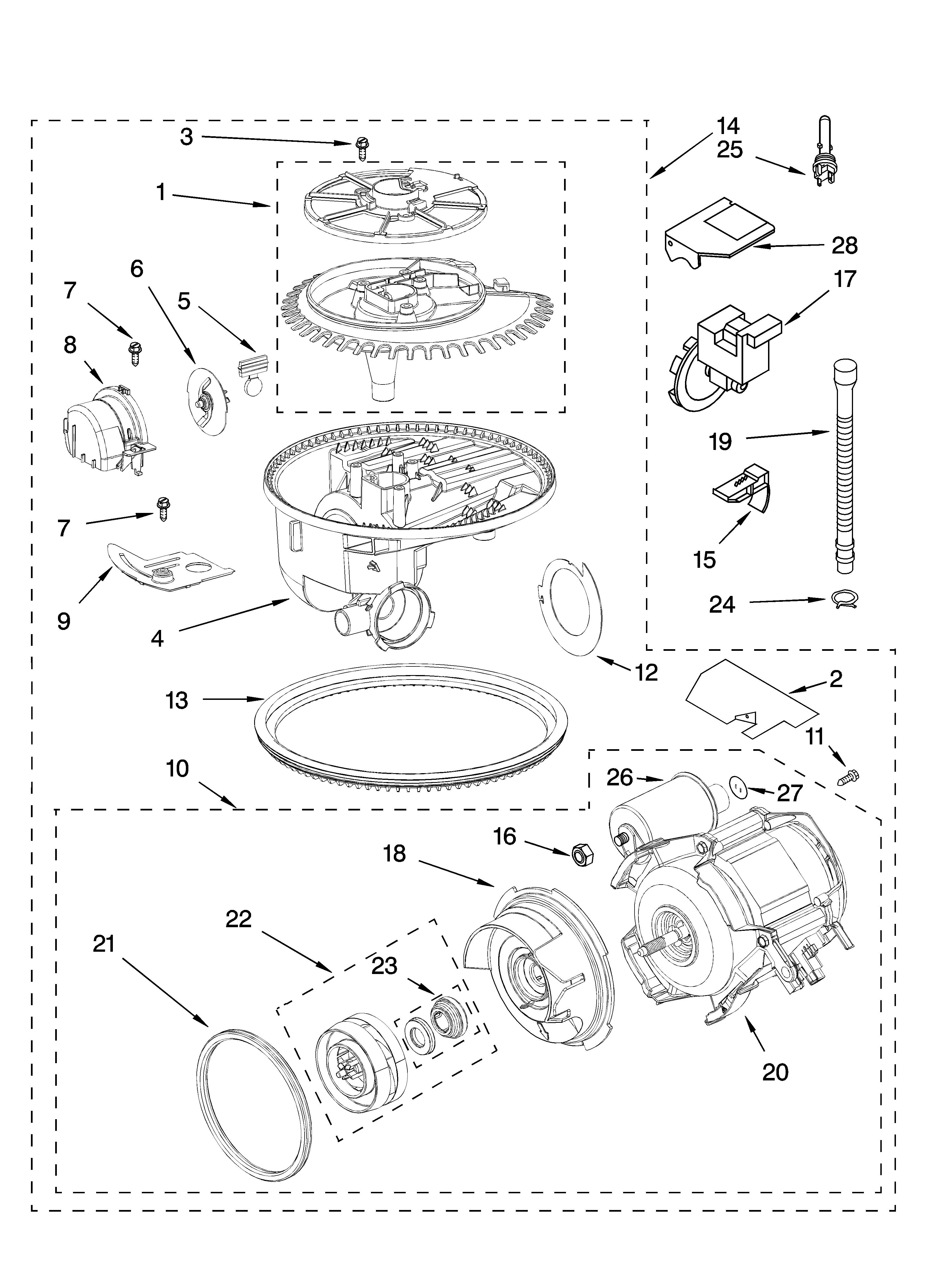 KitchenAid KUDI01FKWH1 pump and motor parts diagram