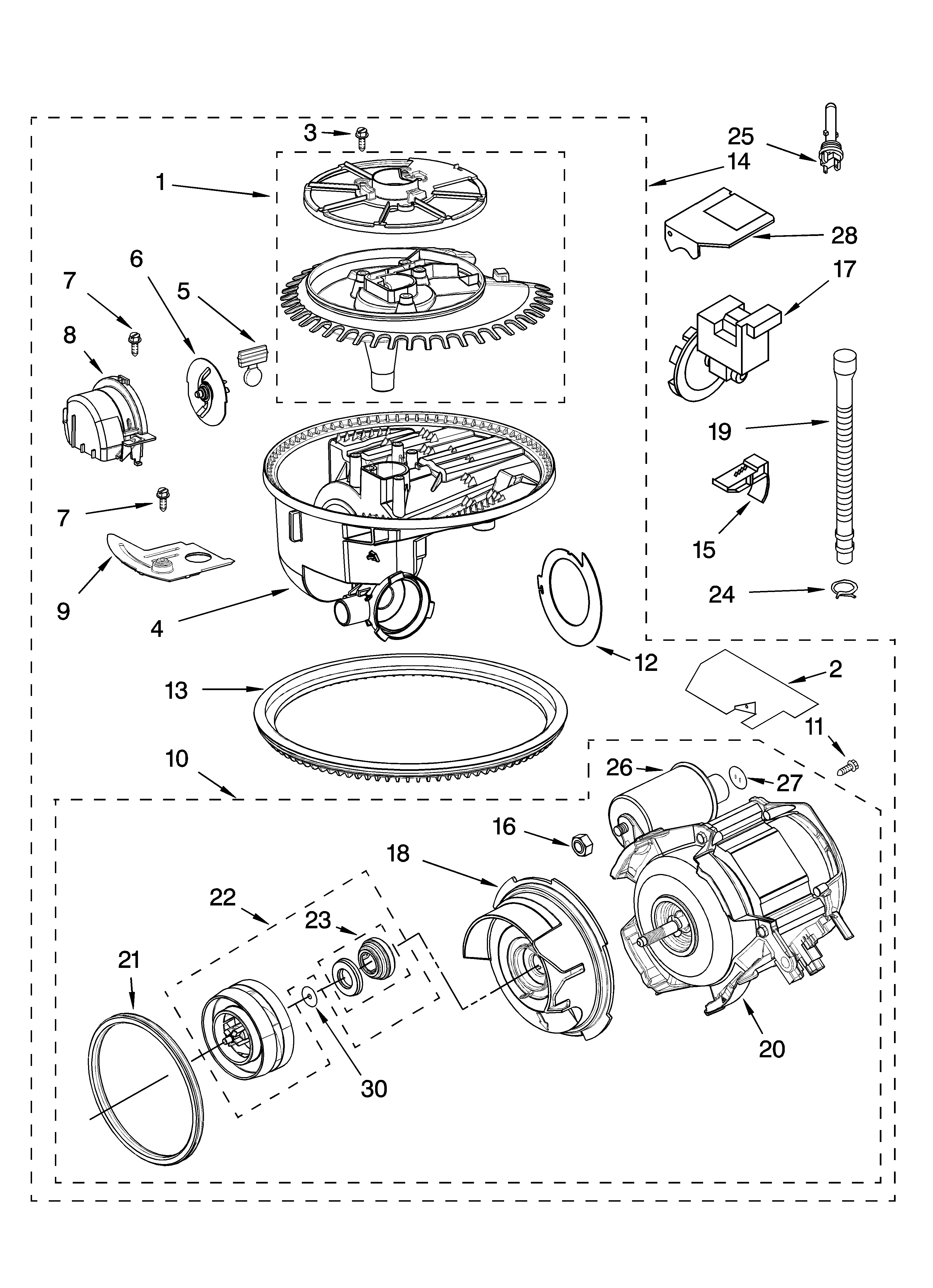 KitchenAid KUDI01ILWH2 pump and motor parts diagram