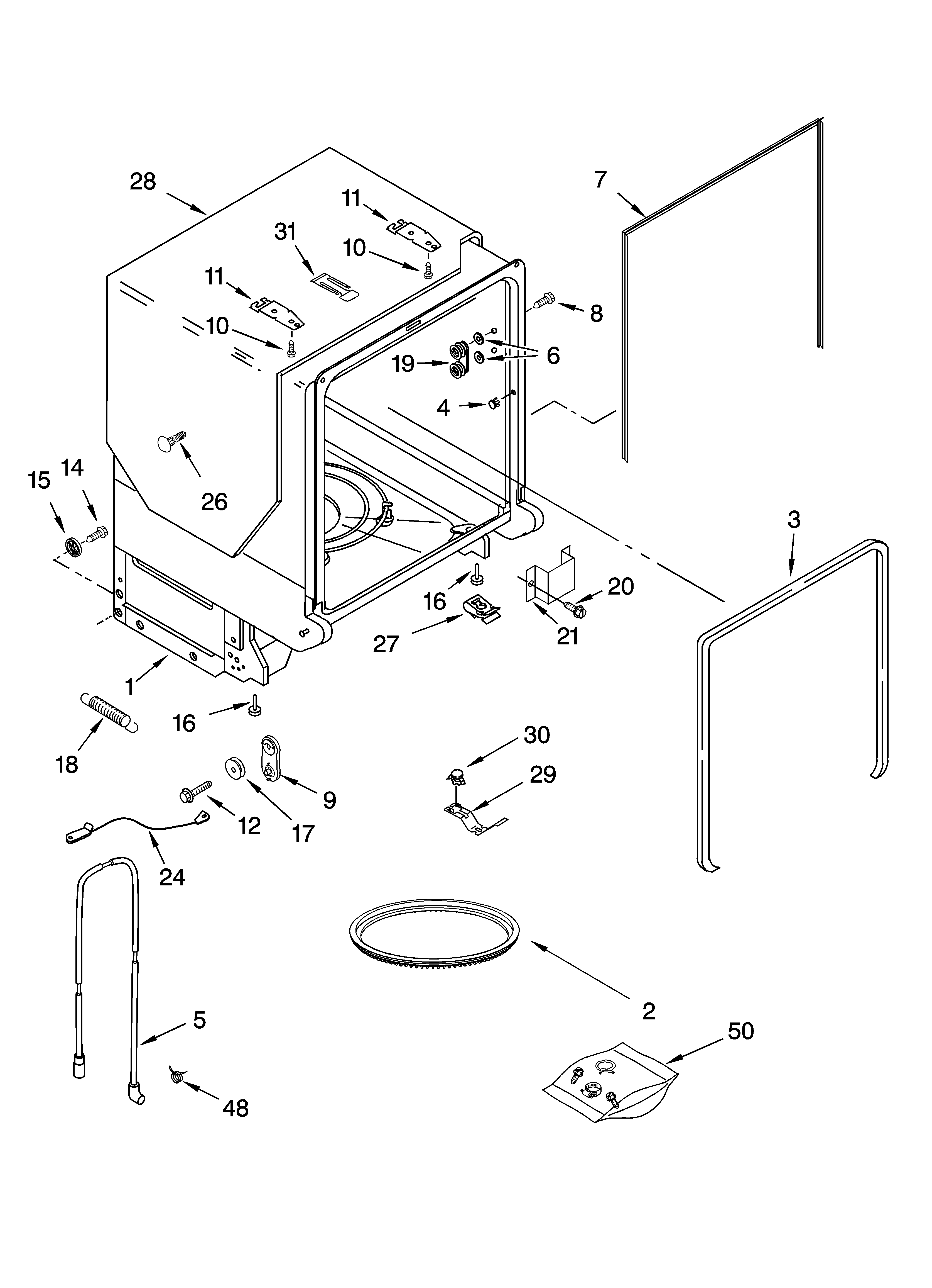 KitchenAid KUDI01ILBT4 tub and frame parts diagram