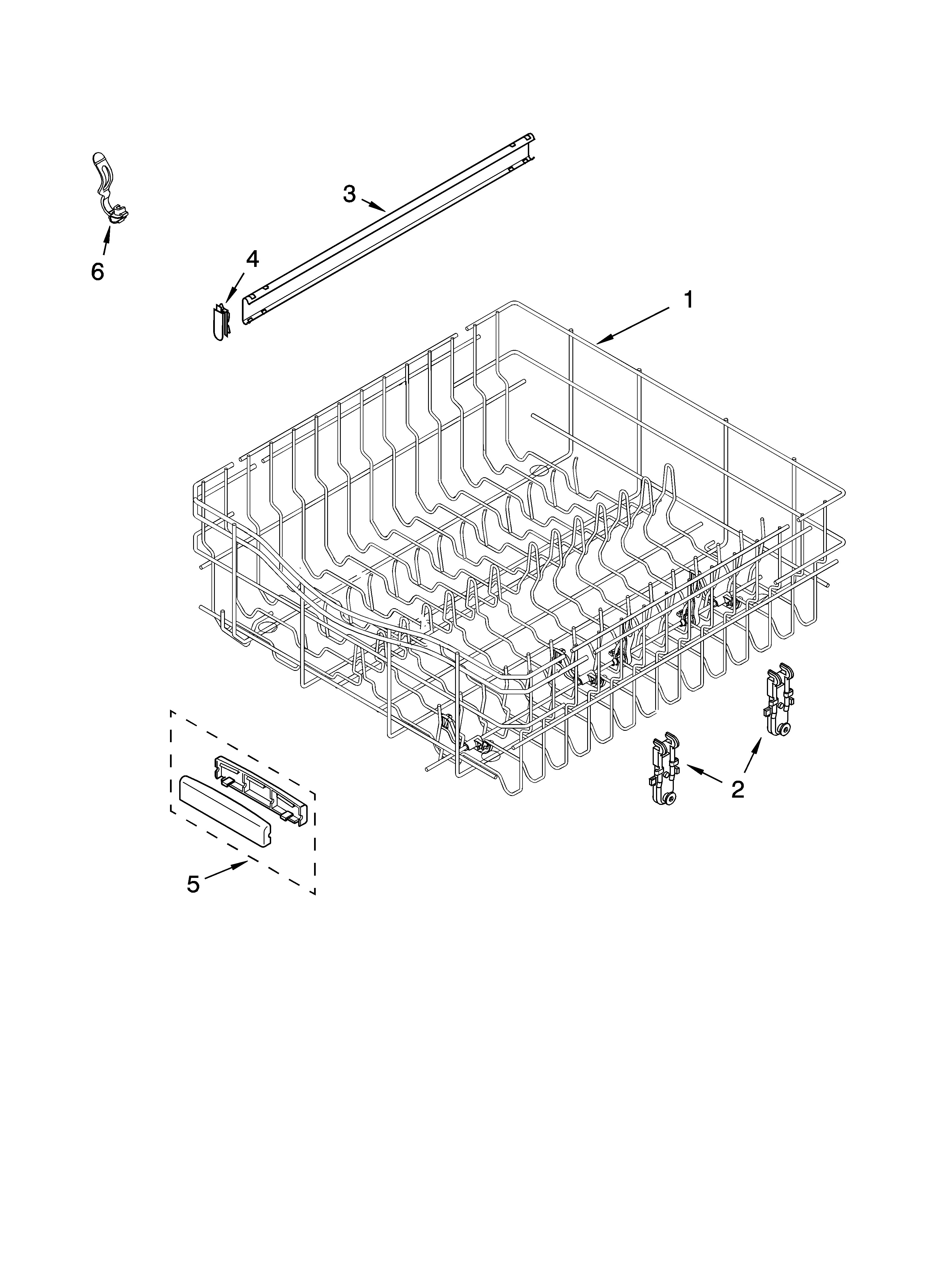 KitchenAid KUDL01ILBS0 upper rack and track parts diagram