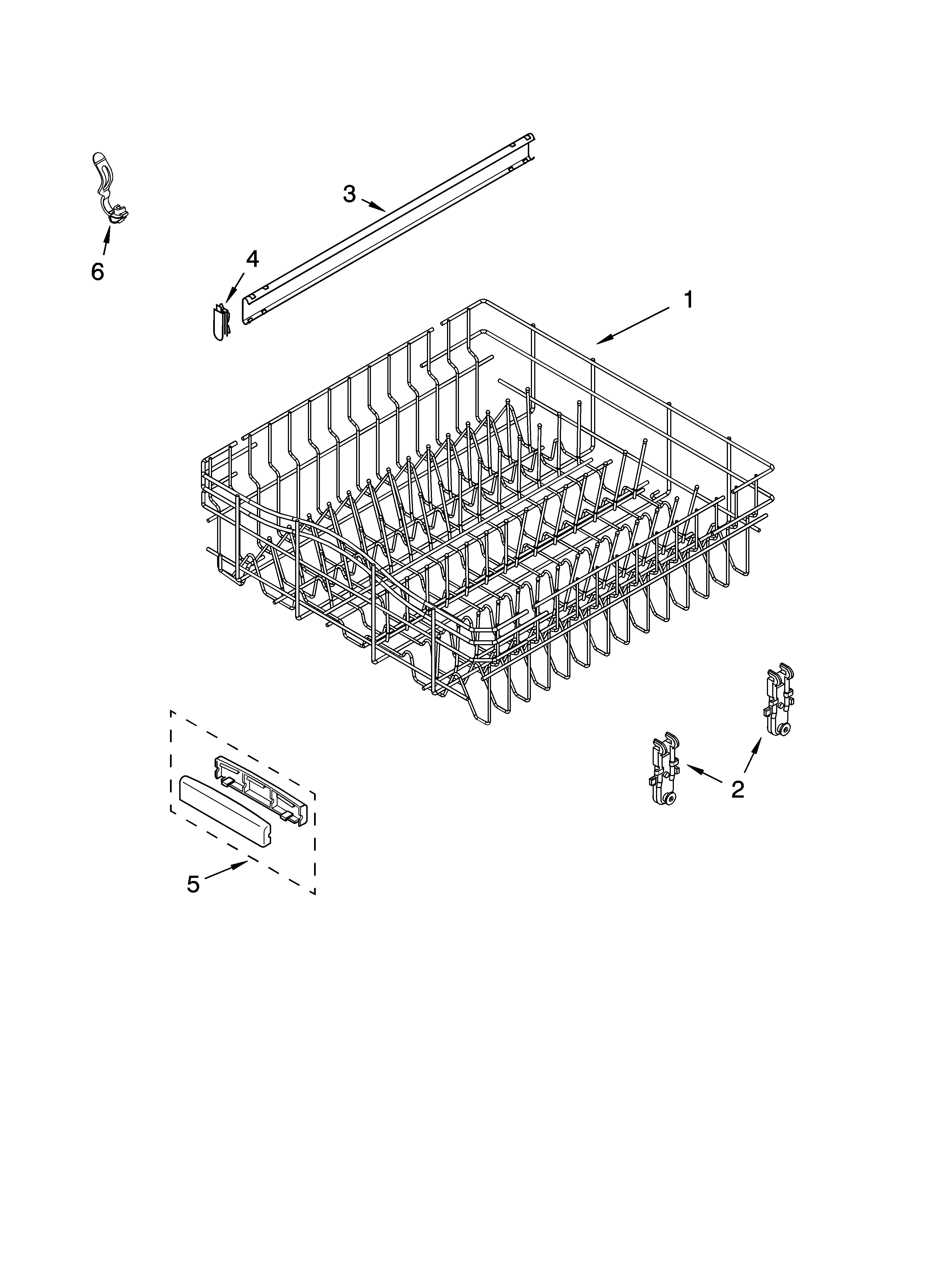 KitchenAid KUDL01ILBS5 upper rack and track parts diagram