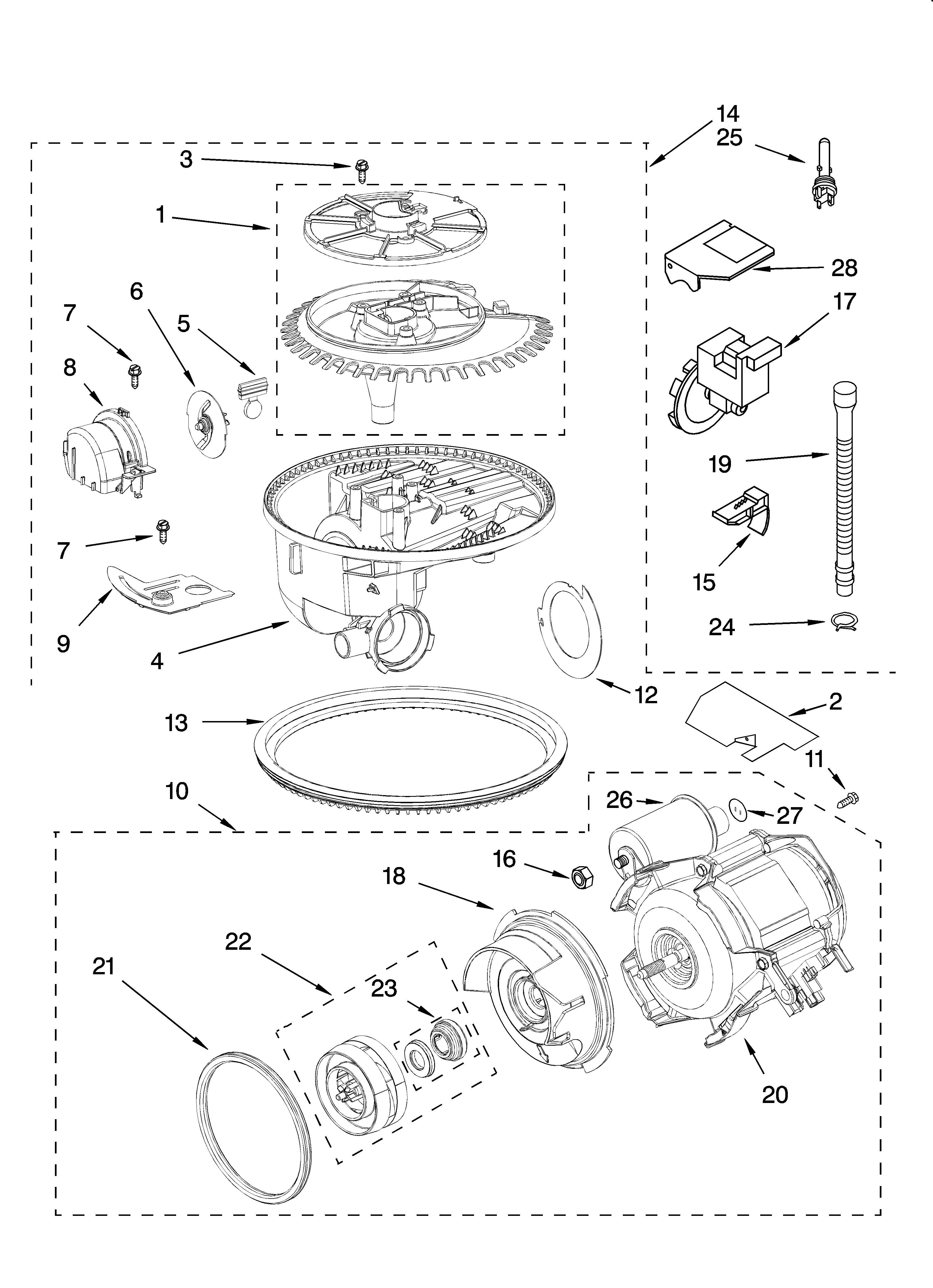KitchenAid KUDM01TJBL0 pump and motor parts diagram