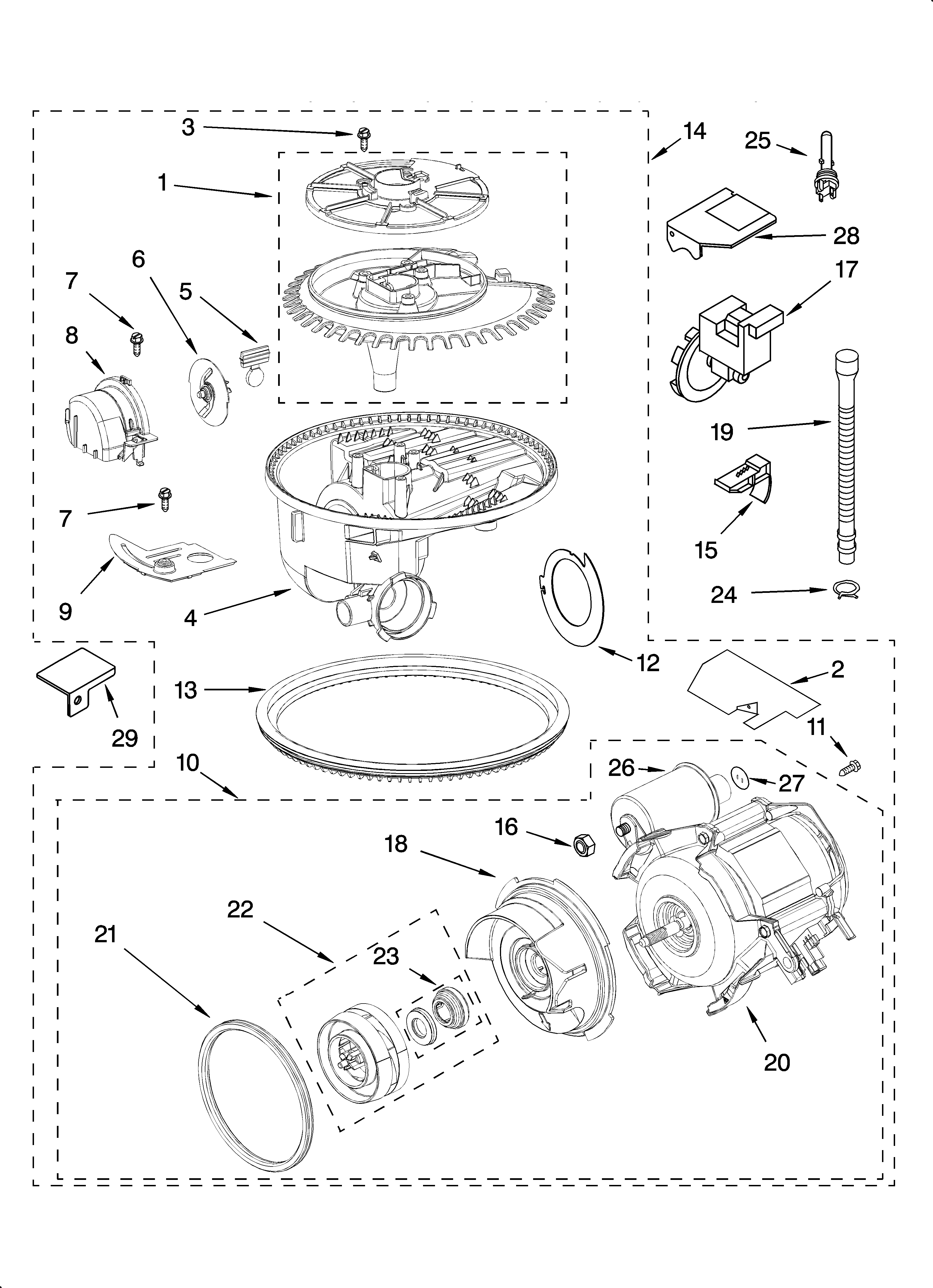 KitchenAid KUDP01DLWH1 pump and motor parts diagram