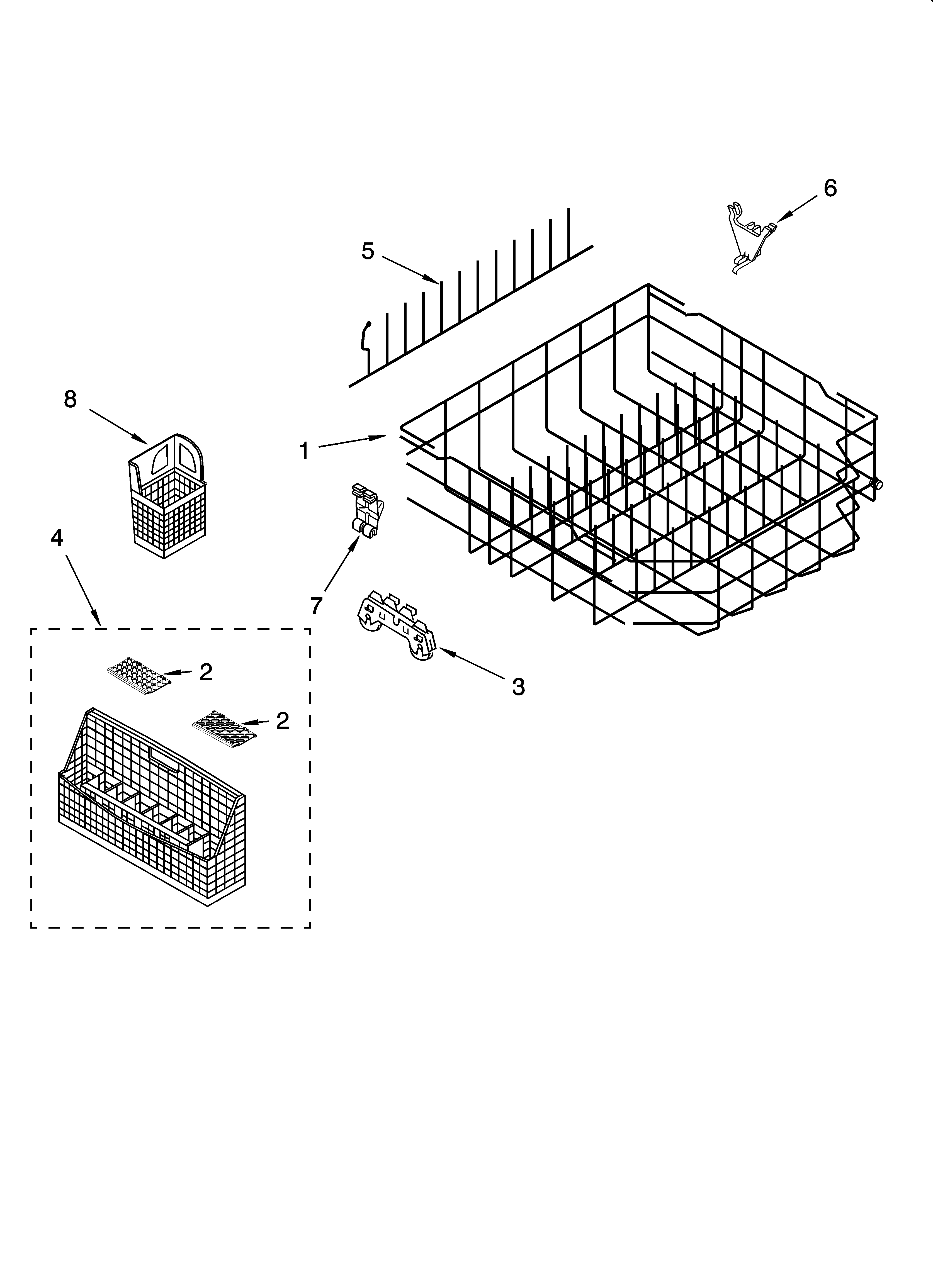 KitchenAid KUDP01DLWH1 lower rack parts diagram