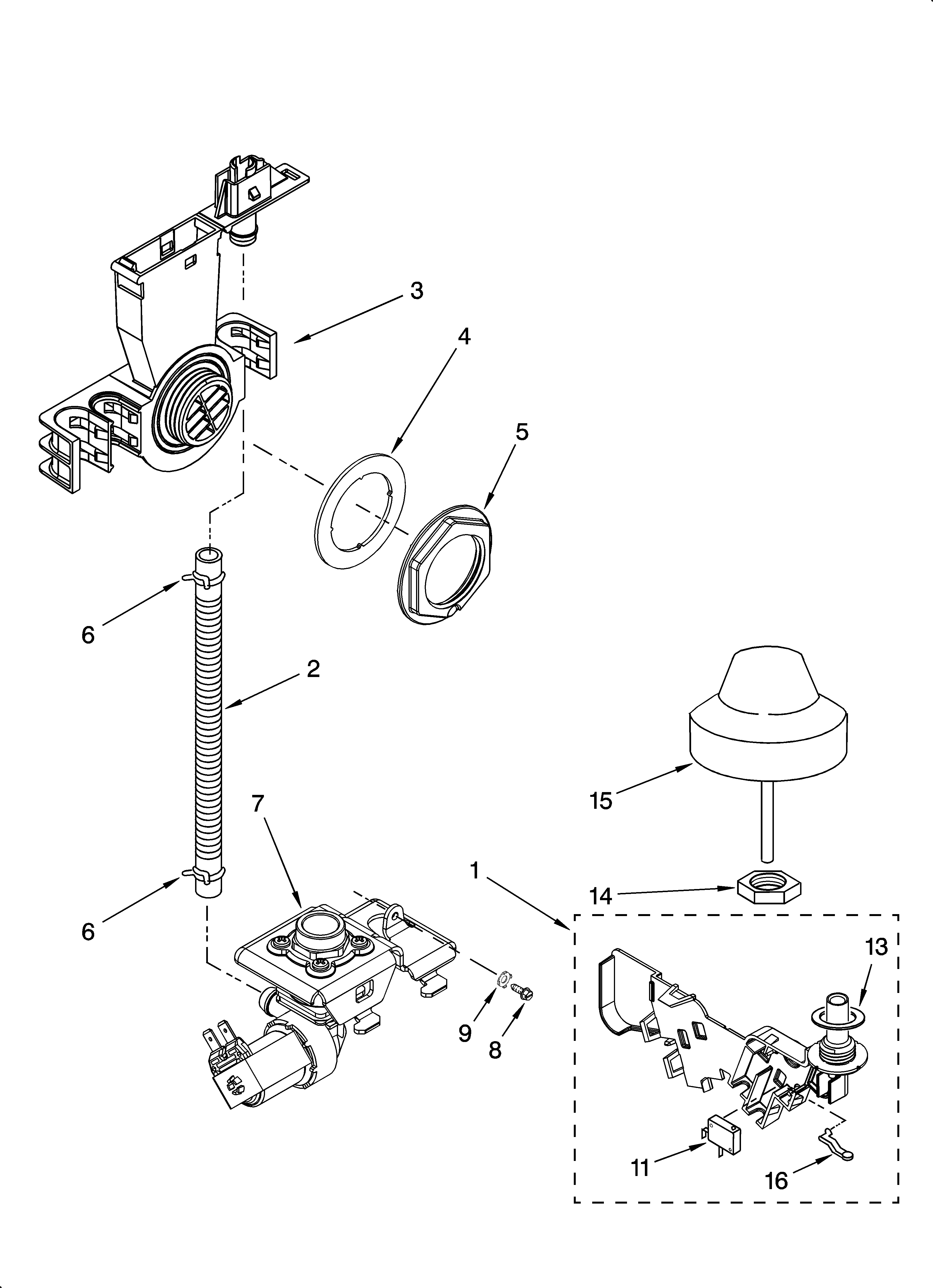 KitchenAid KUDP01DLBS3 fill and overfill parts diagram