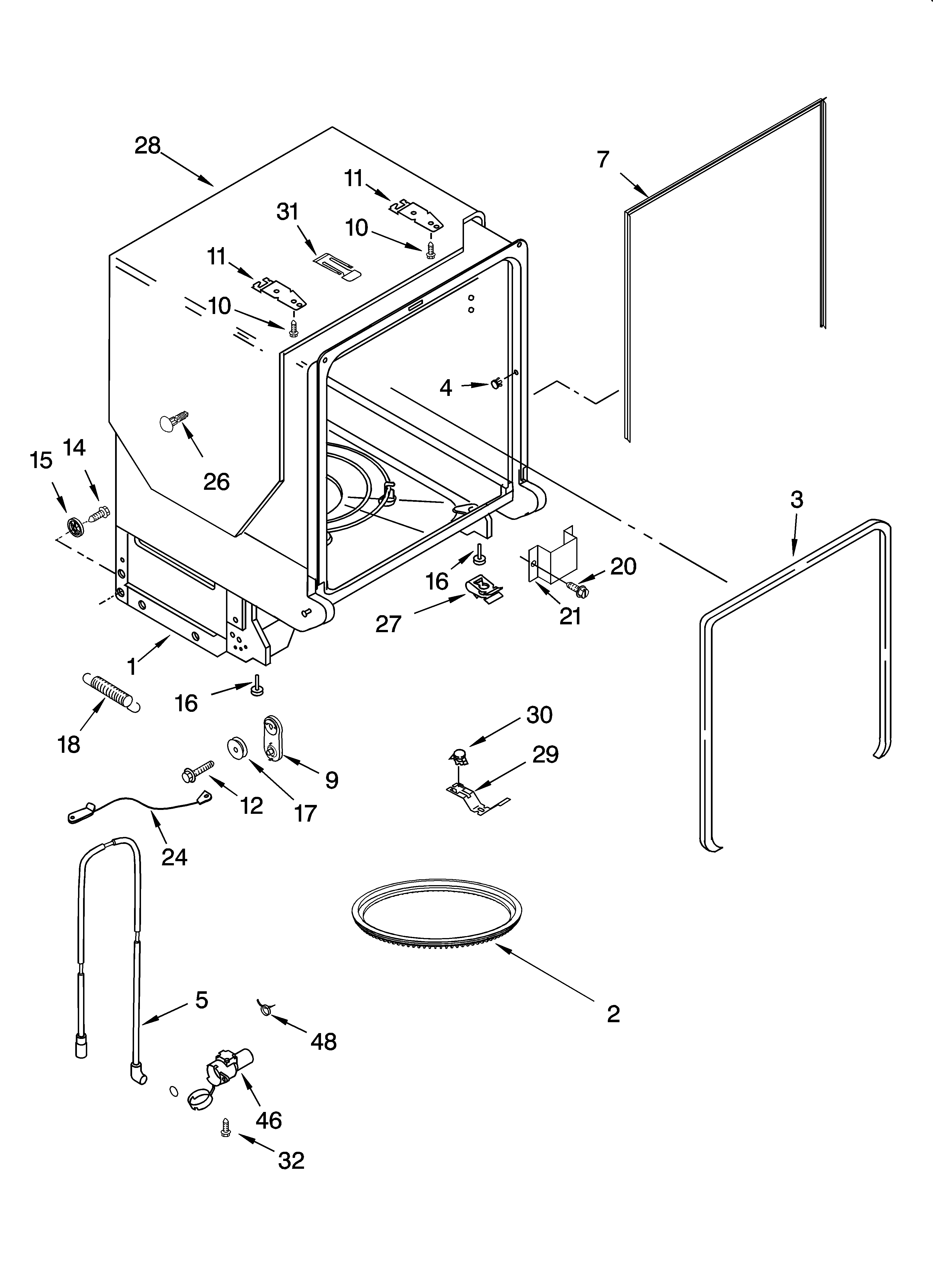 KitchenAid KUDP01DLBS3 tub and frame parts diagram