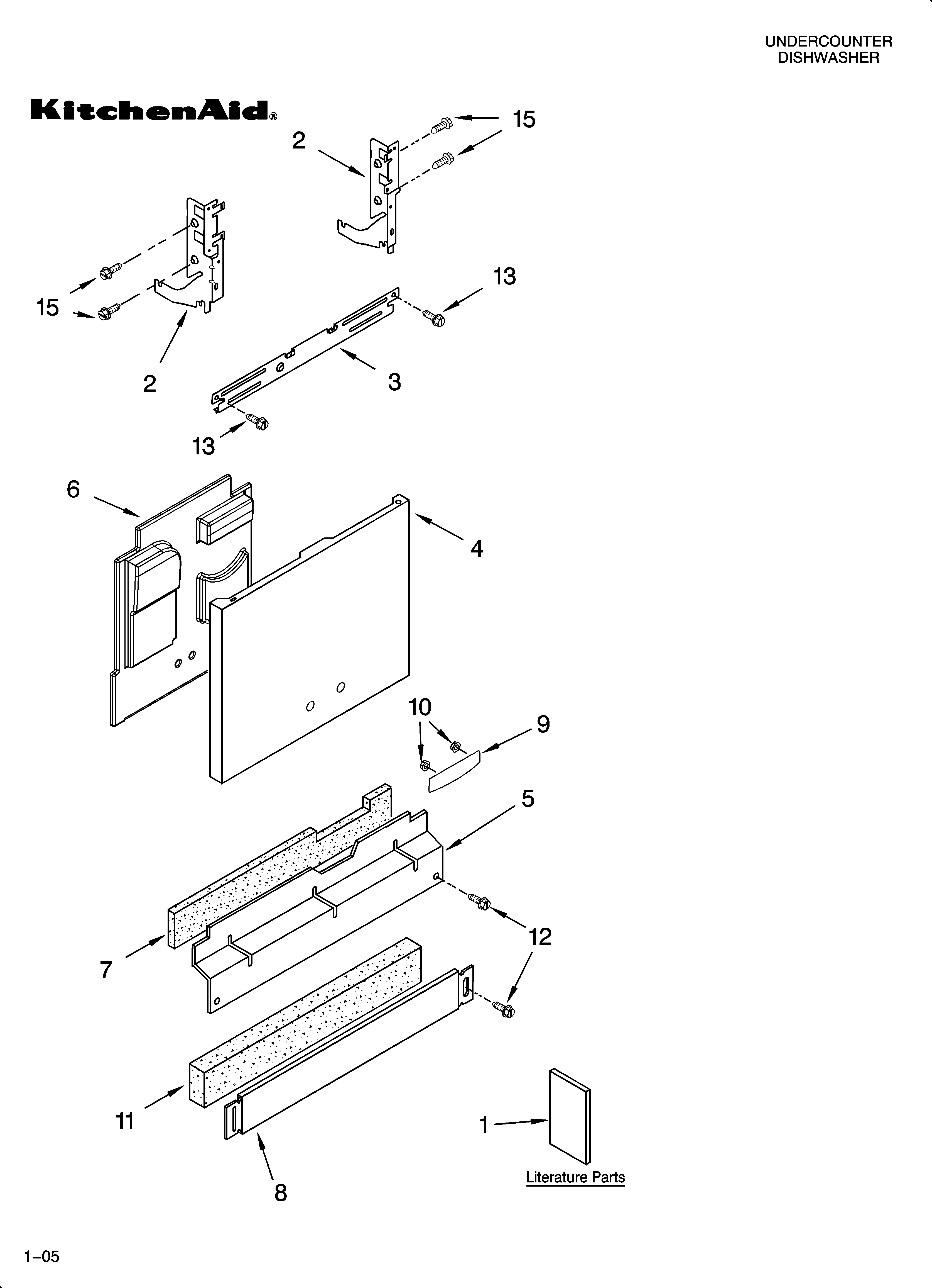 KitchenAid KUDP01DLWH5 door and panel parts diagram