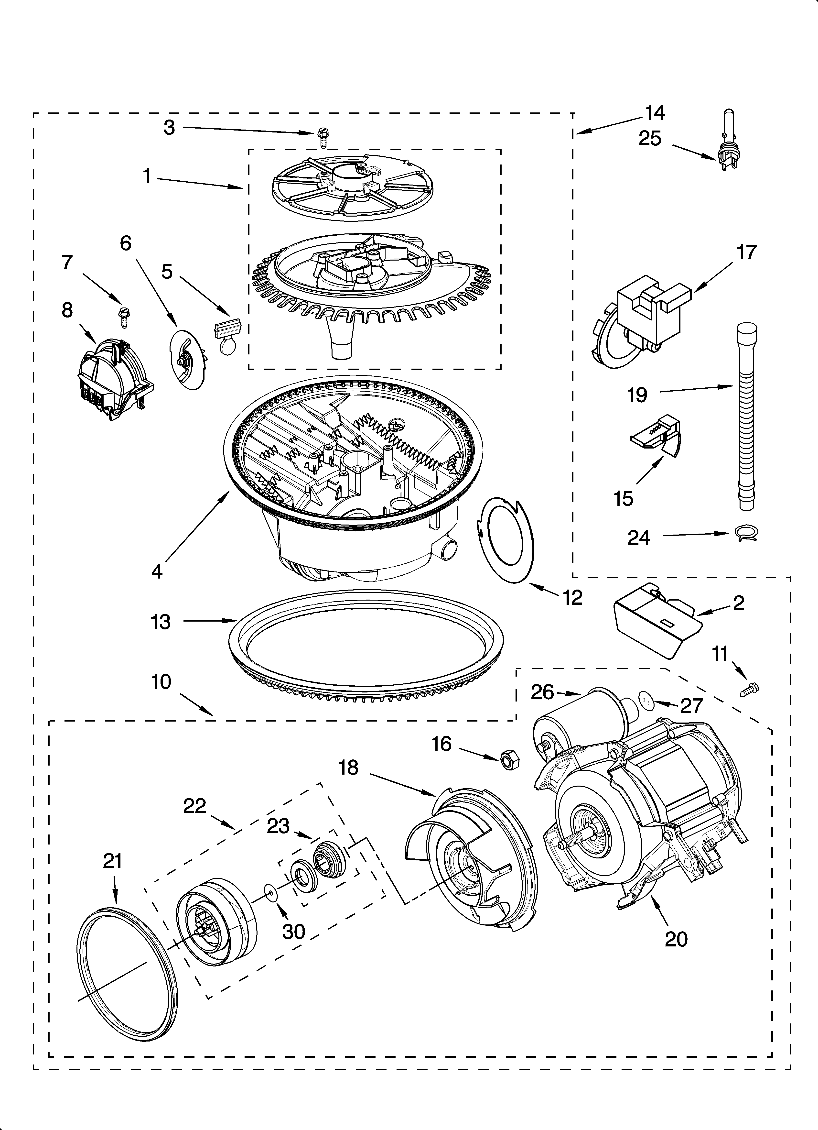 KitchenAid KUDP01DLWH5 pump and motor parts diagram