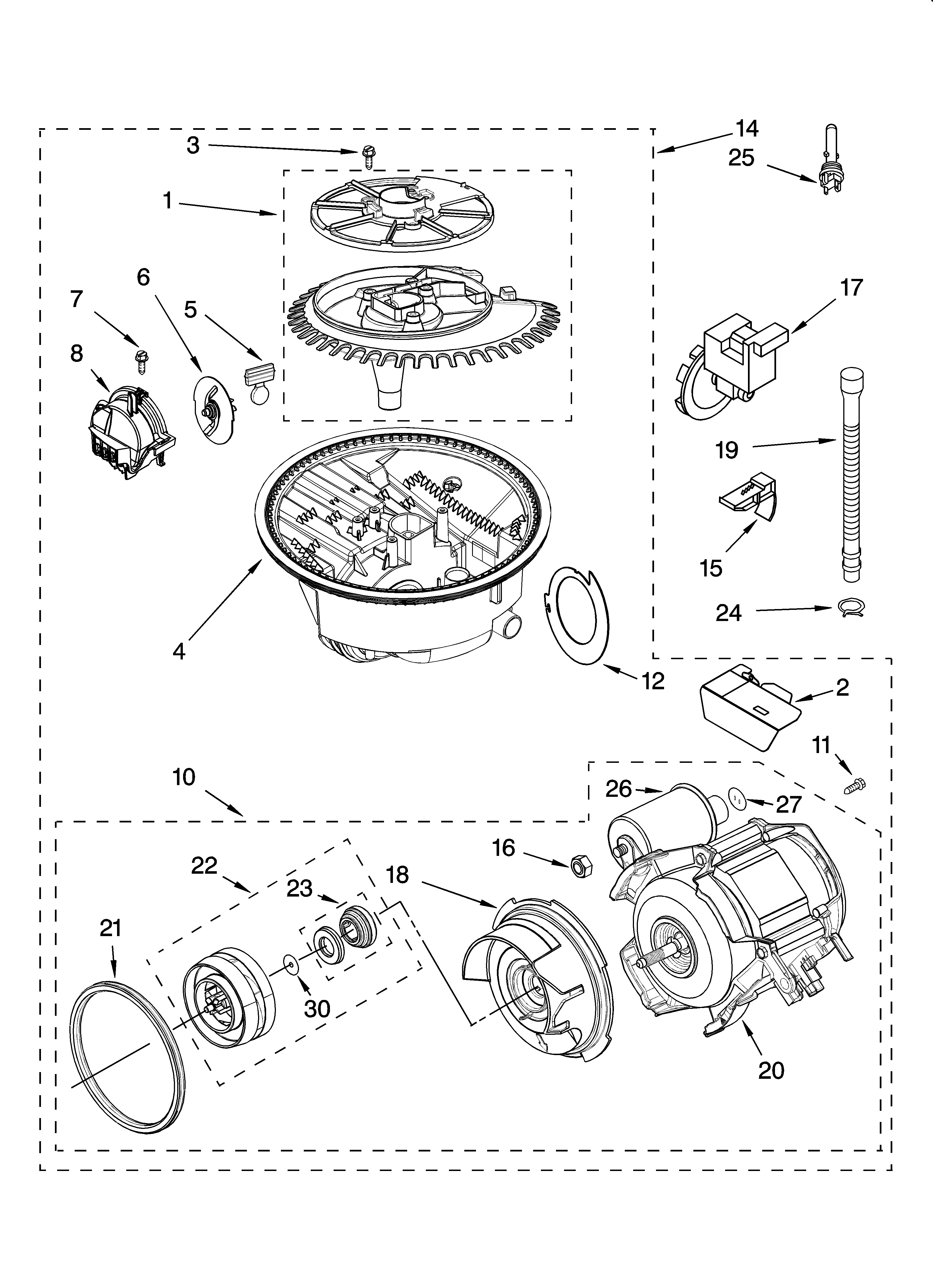 KitchenAid KUDP01DLWH6 pump and motor parts diagram
