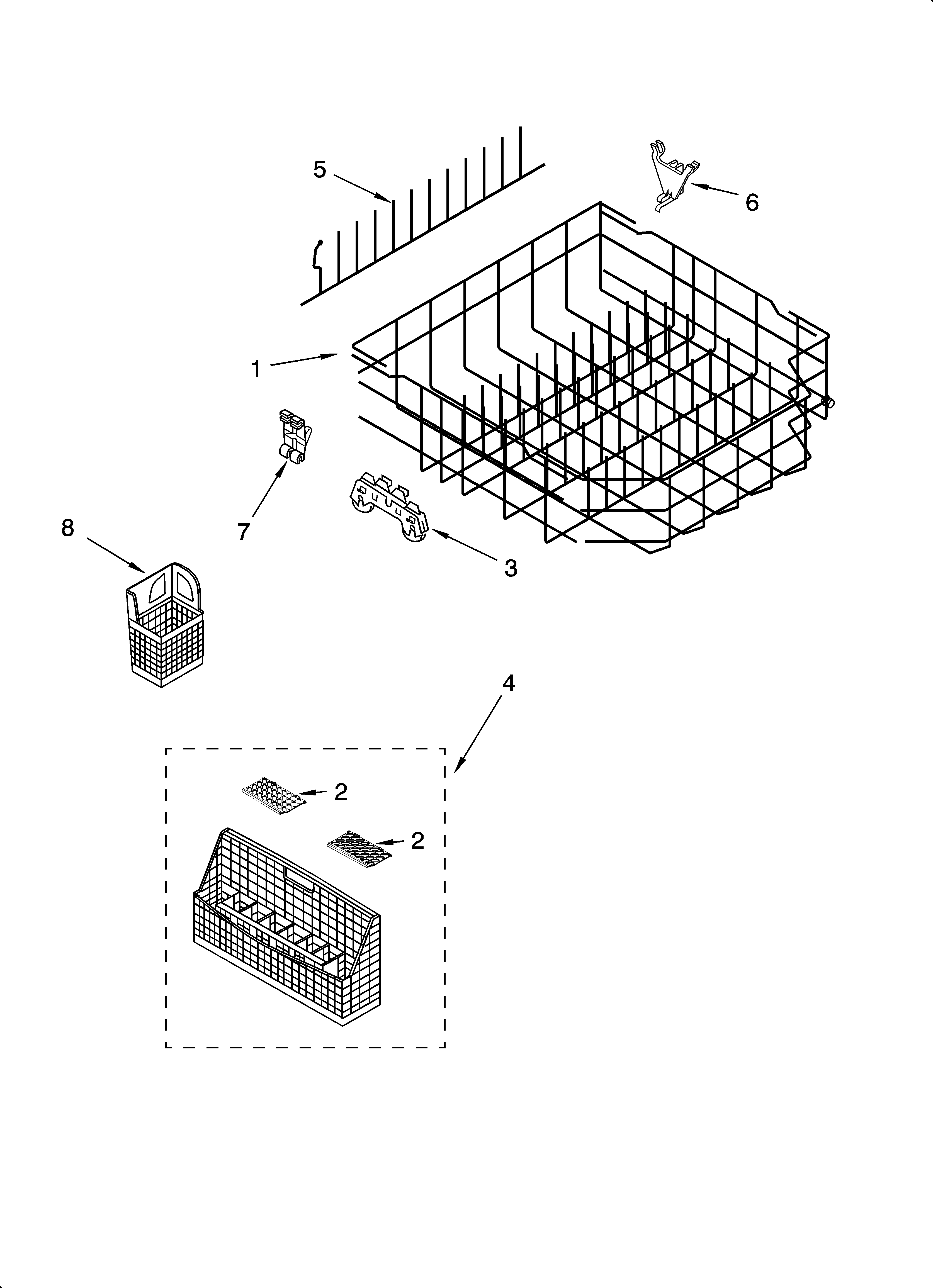 KitchenAid KUDP01DLWH6 lower rack parts diagram