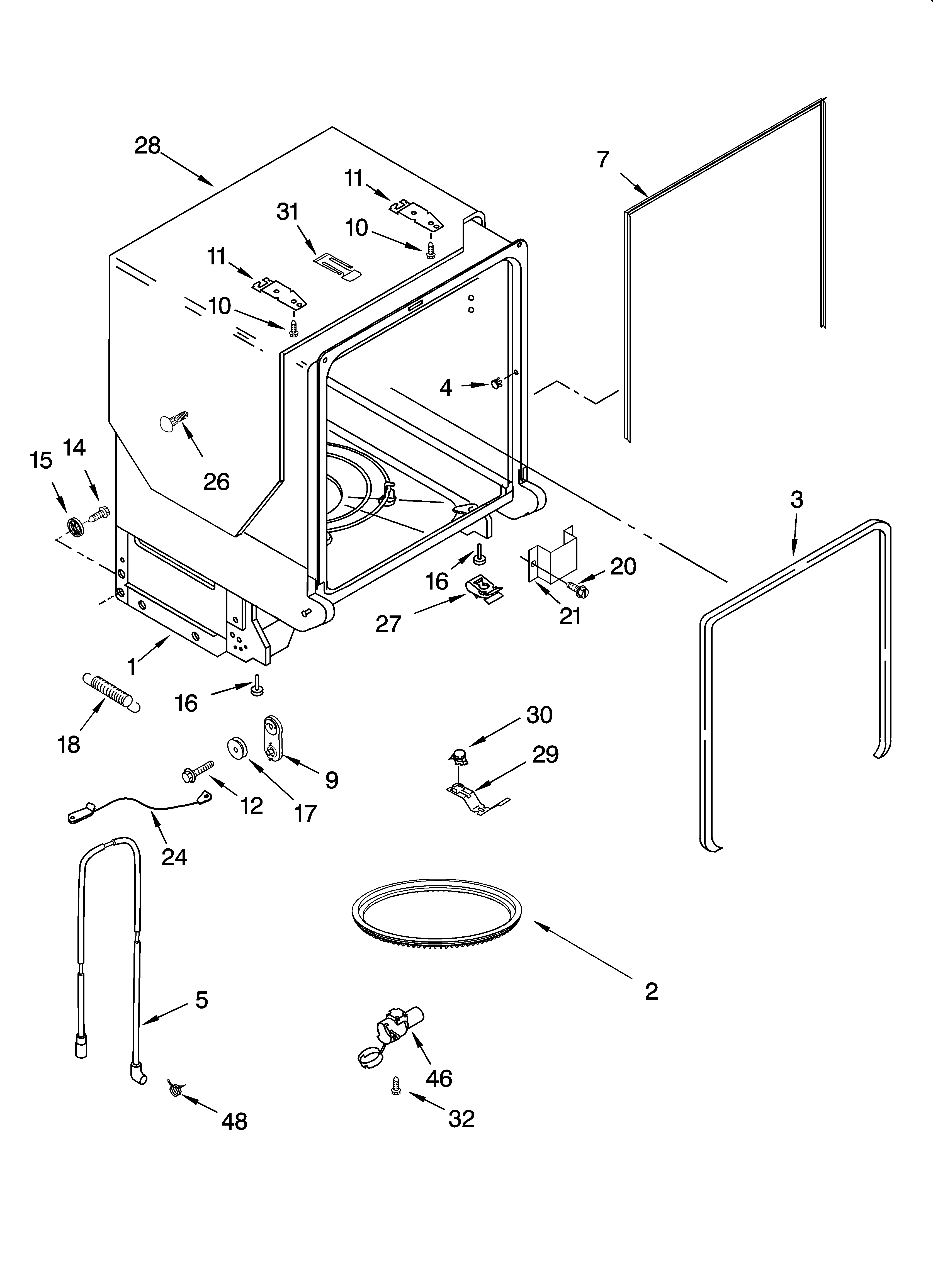 KitchenAid KUDP01FLWH0 tub and frame parts diagram
