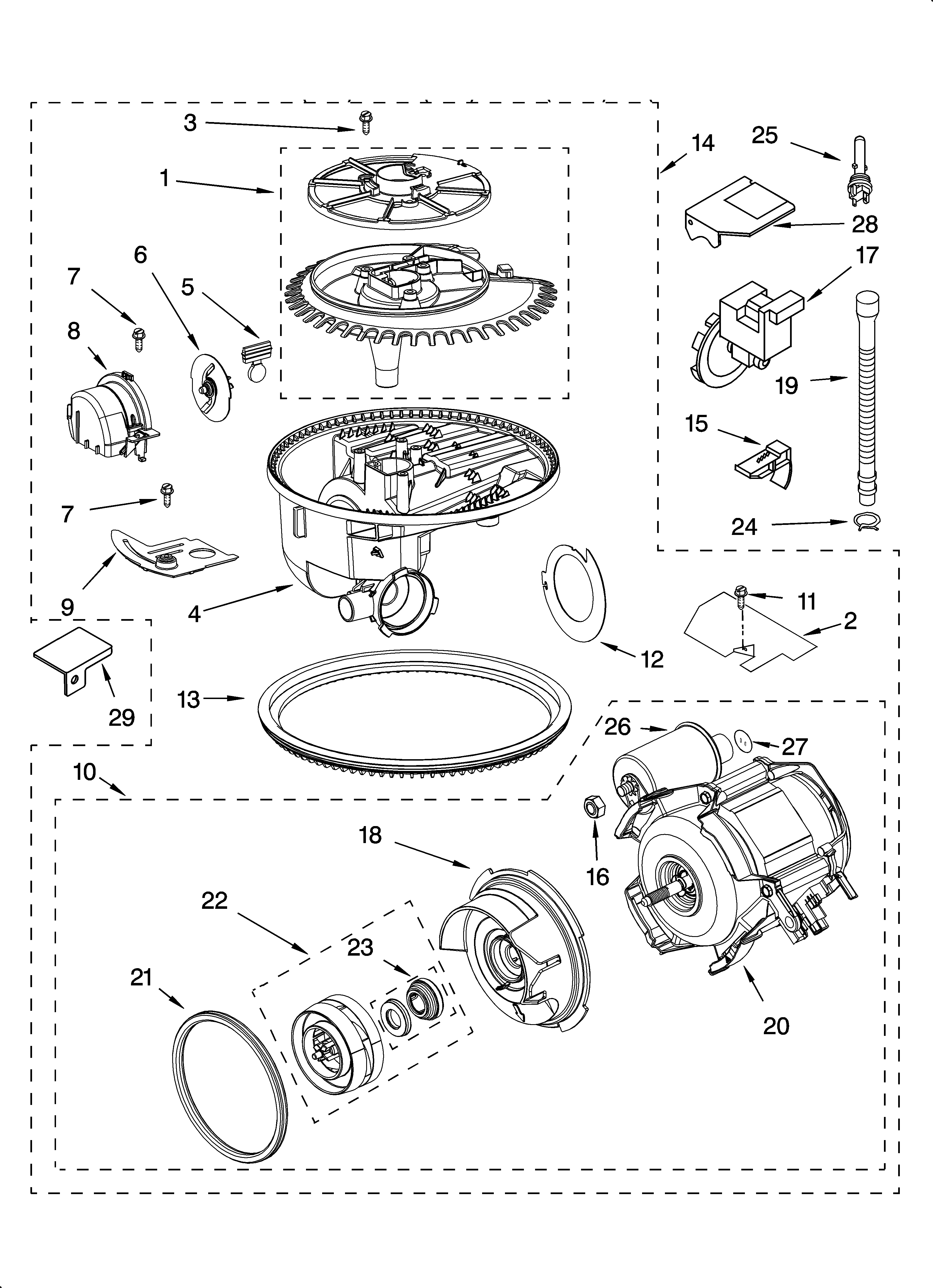 KitchenAid KUDP01FLWH0 pump and motor parts diagram