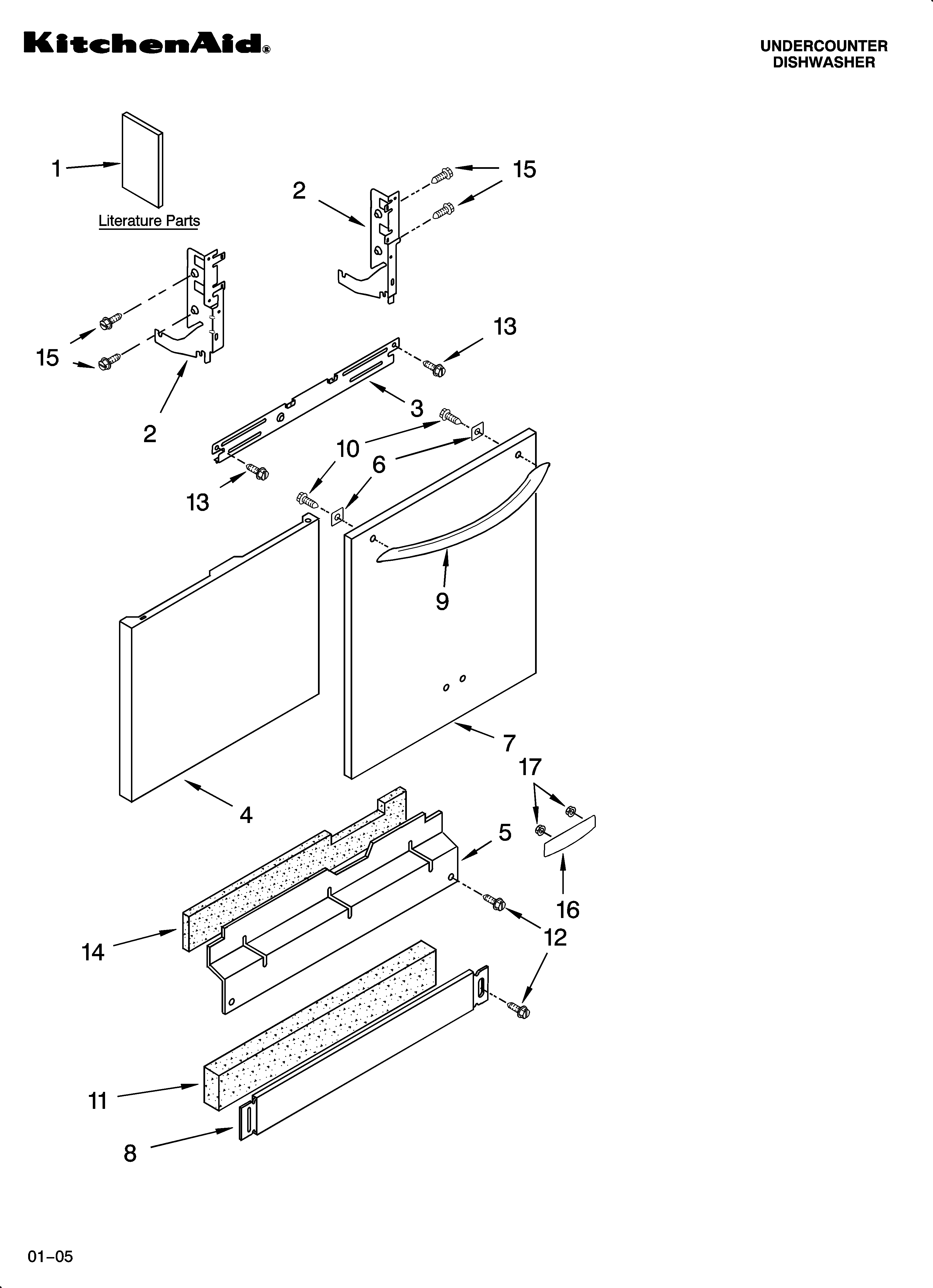 KitchenAid KUDP01FLBT2 door and panel parts diagram