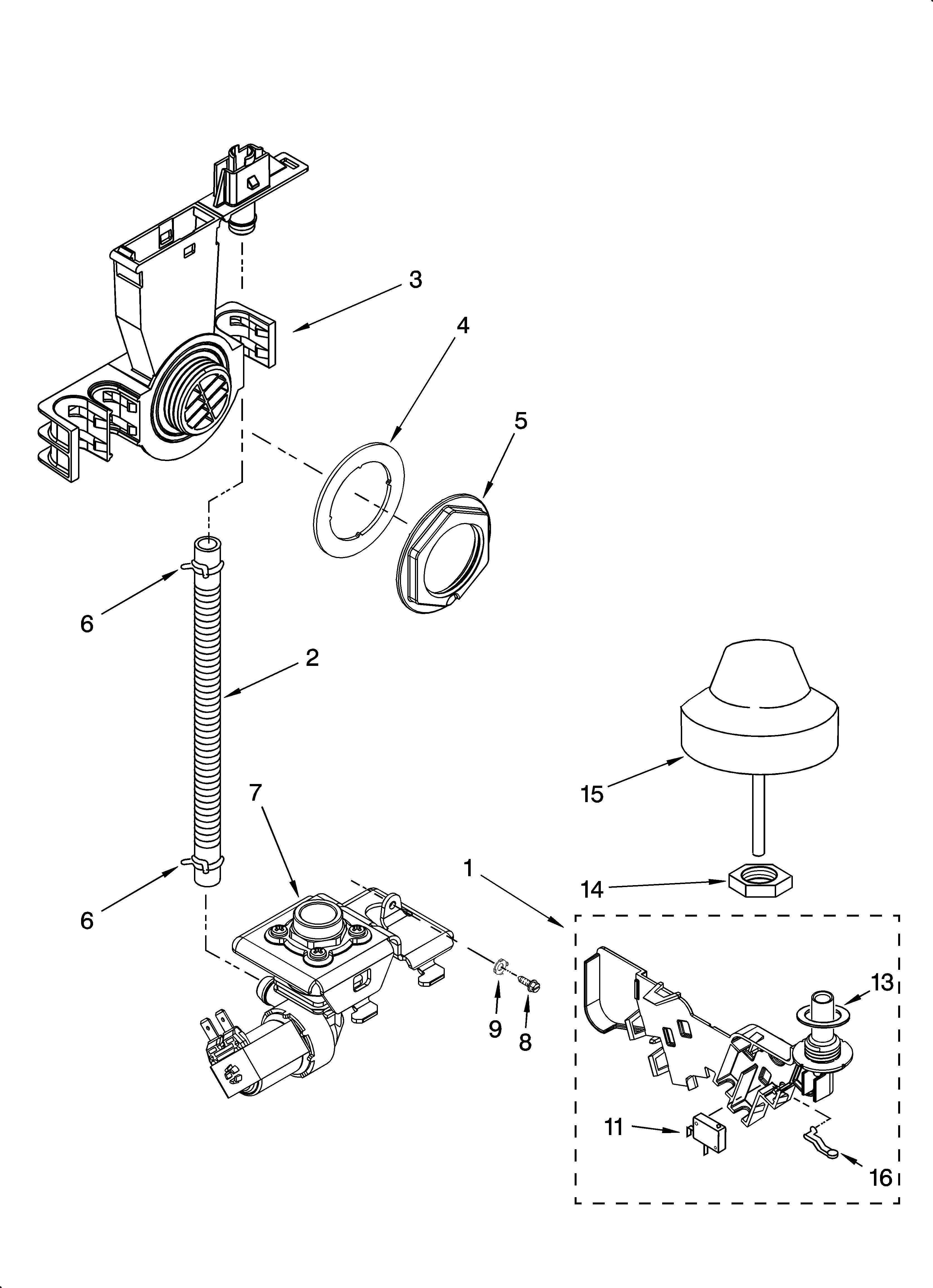 KitchenAid KUDP01FLWH3 fill and overfill parts diagram