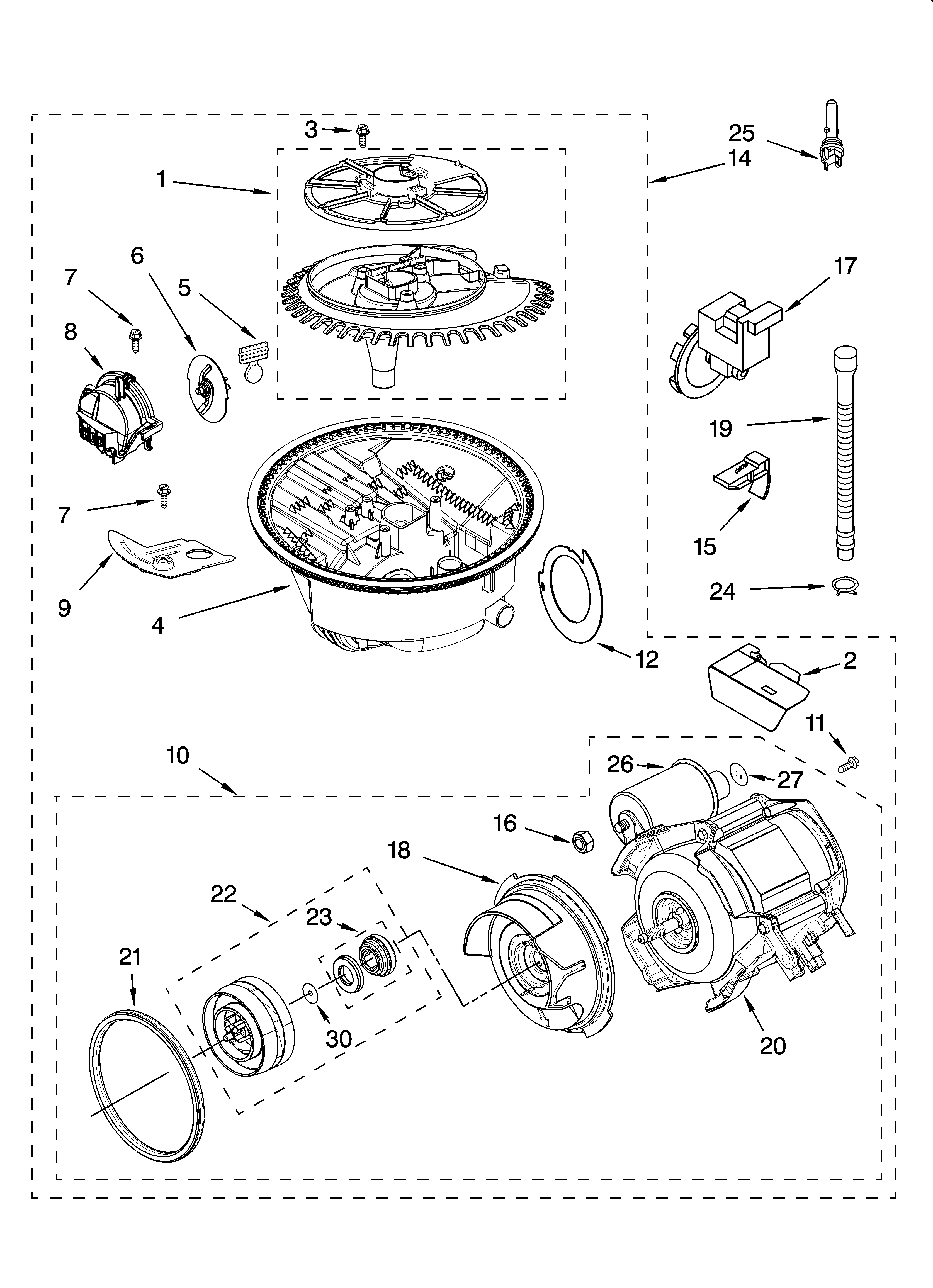 KitchenAid KUDP01FLBT5 pump and motor parts diagram