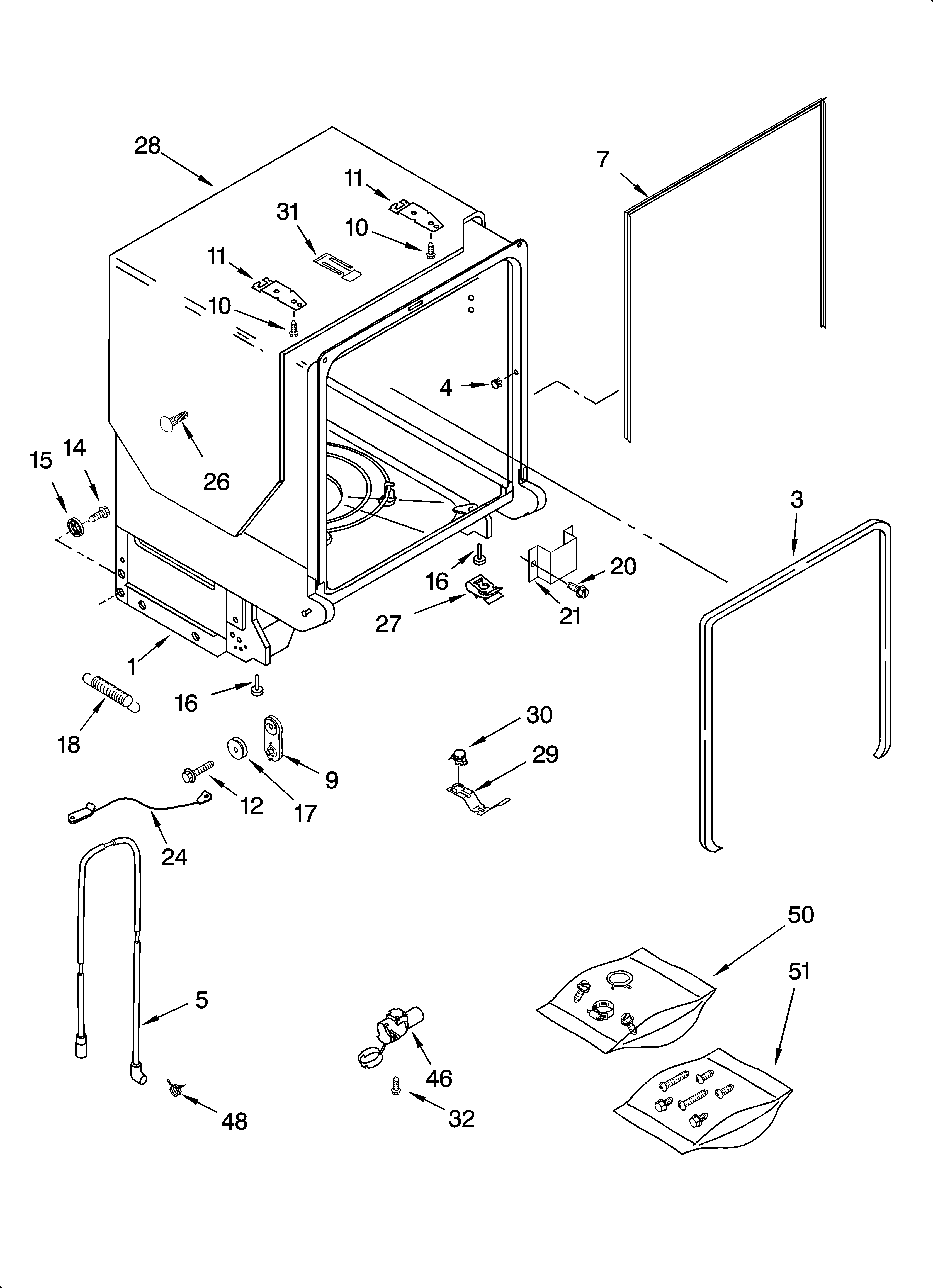 KitchenAid KUDP01FLSS6 tub and frame parts diagram