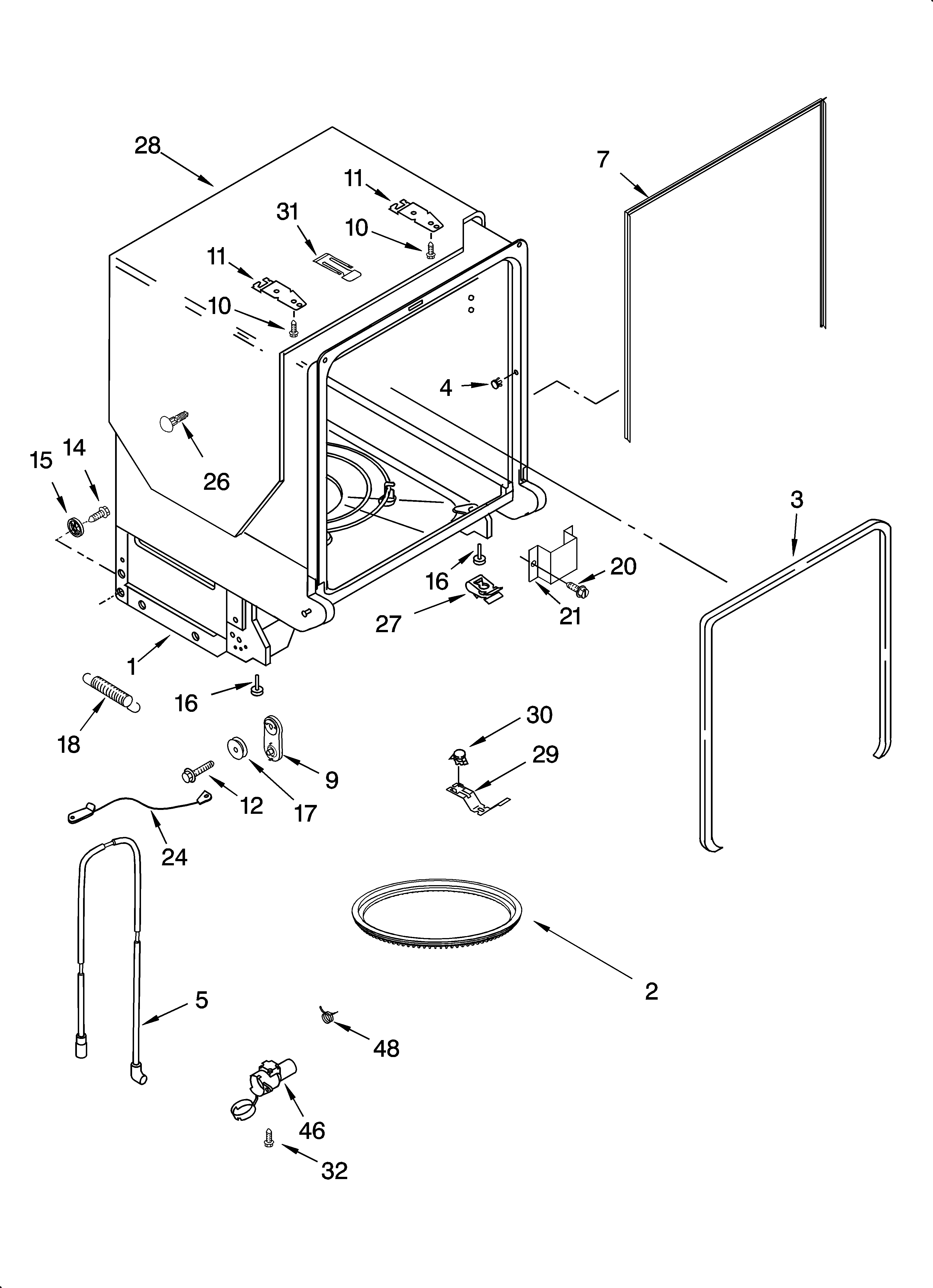 KitchenAid KUDP01ILBT2 tub and frame parts diagram