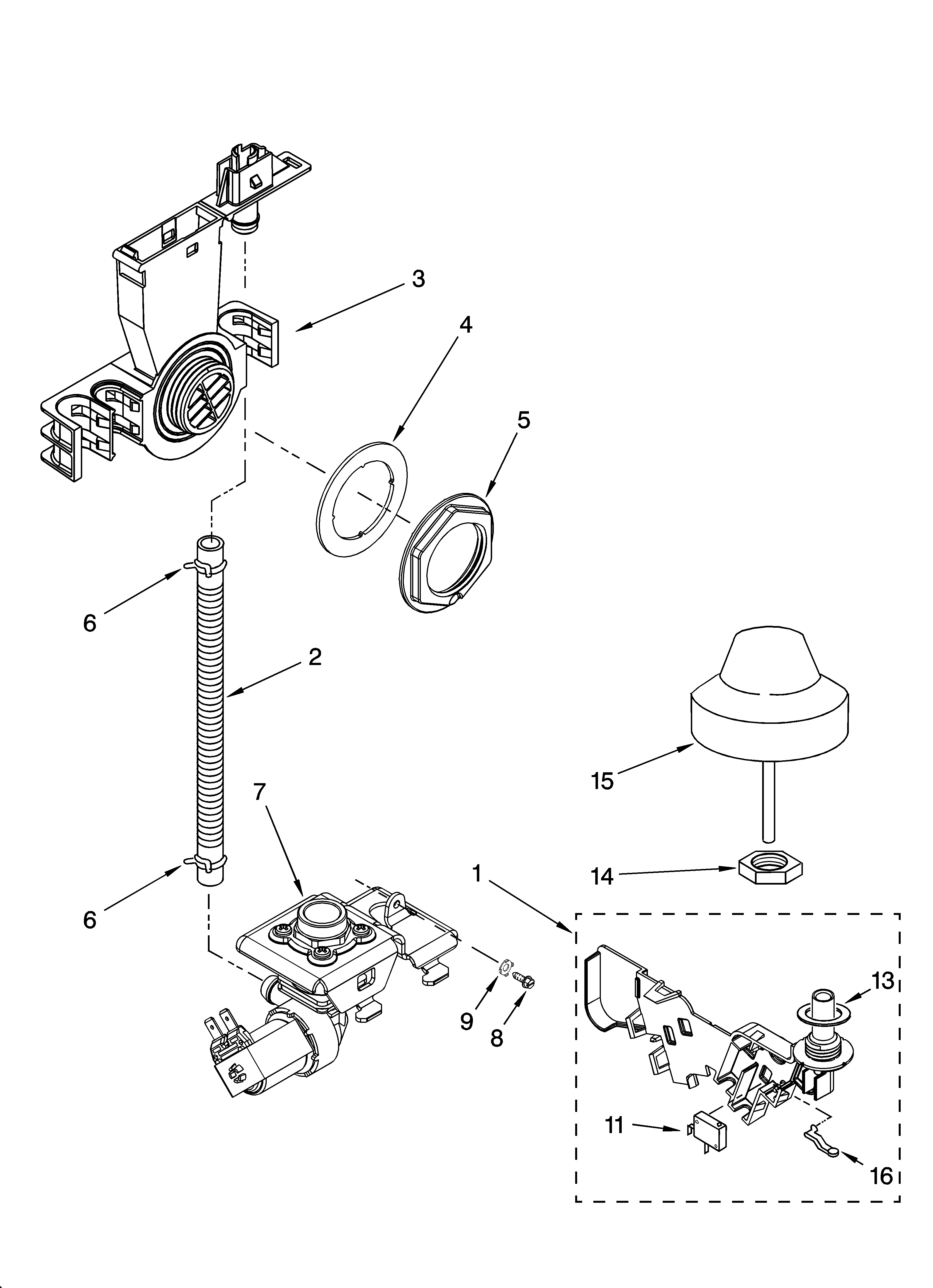 KitchenAid KUDP01ILWH6 fill and overfill parts diagram