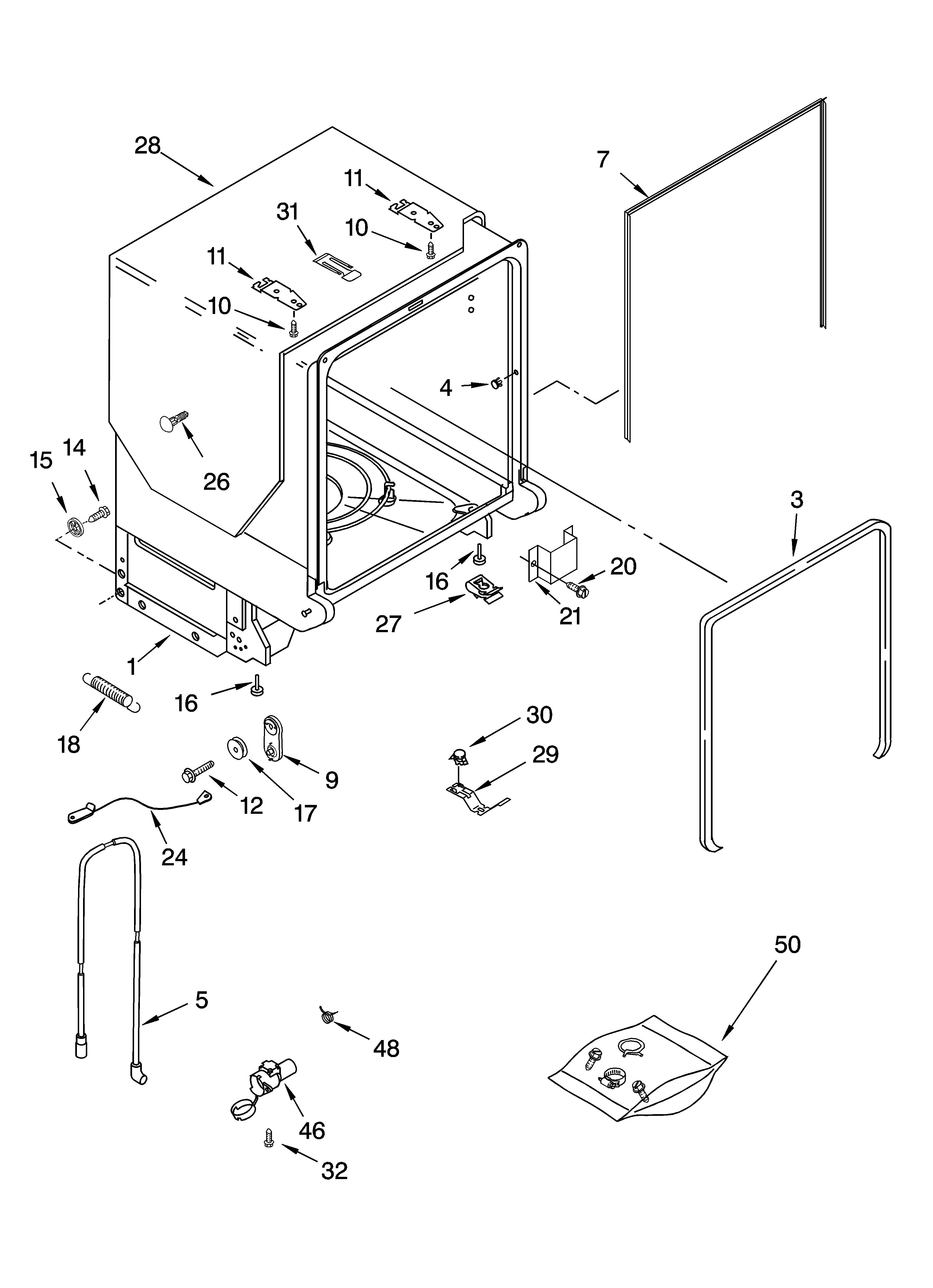 KitchenAid KUDP01ILWH6 tub and frame parts diagram