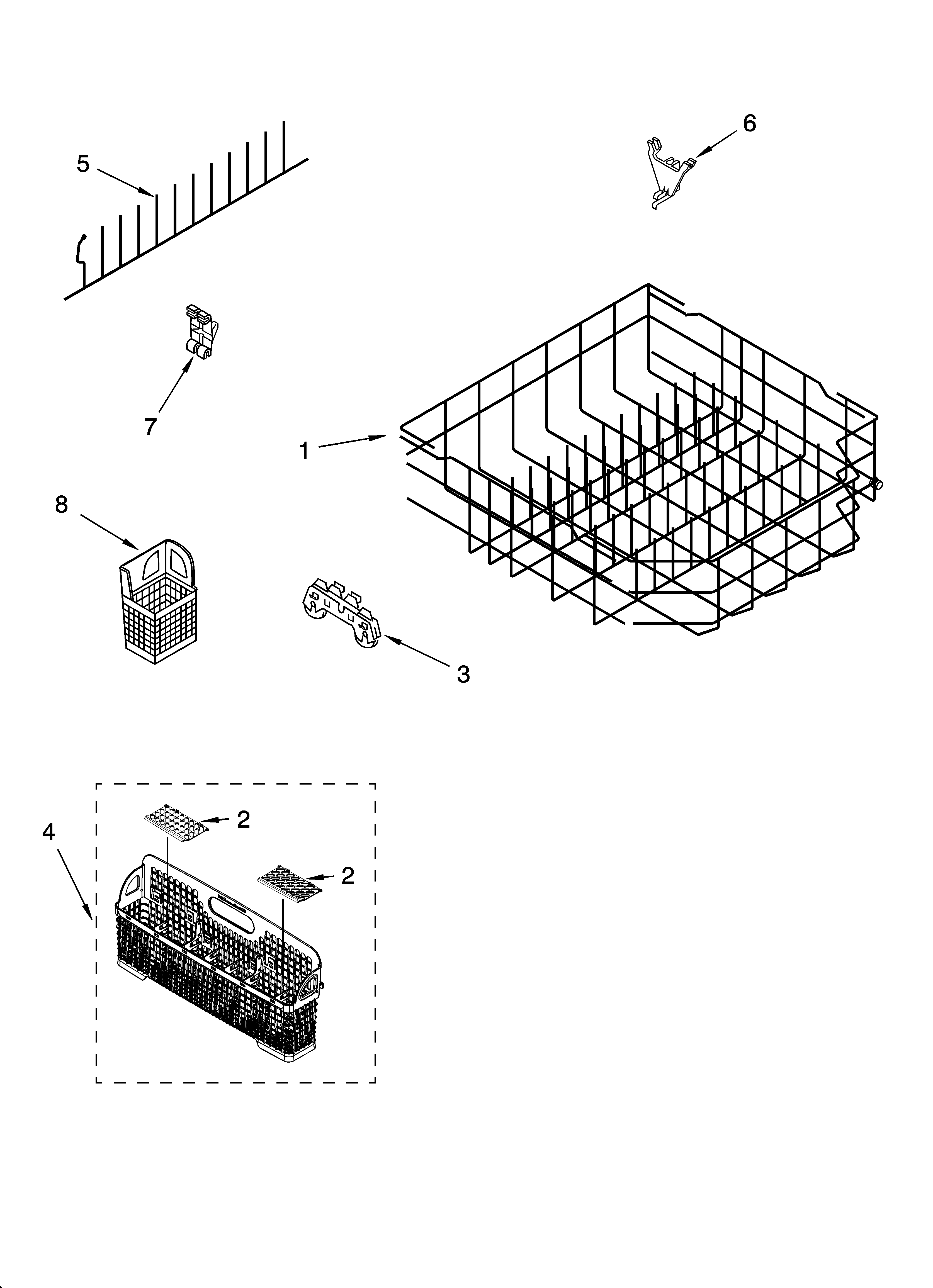 KitchenAid KUDP01ILWH6 lower rack parts, optional parts (not included) diagram