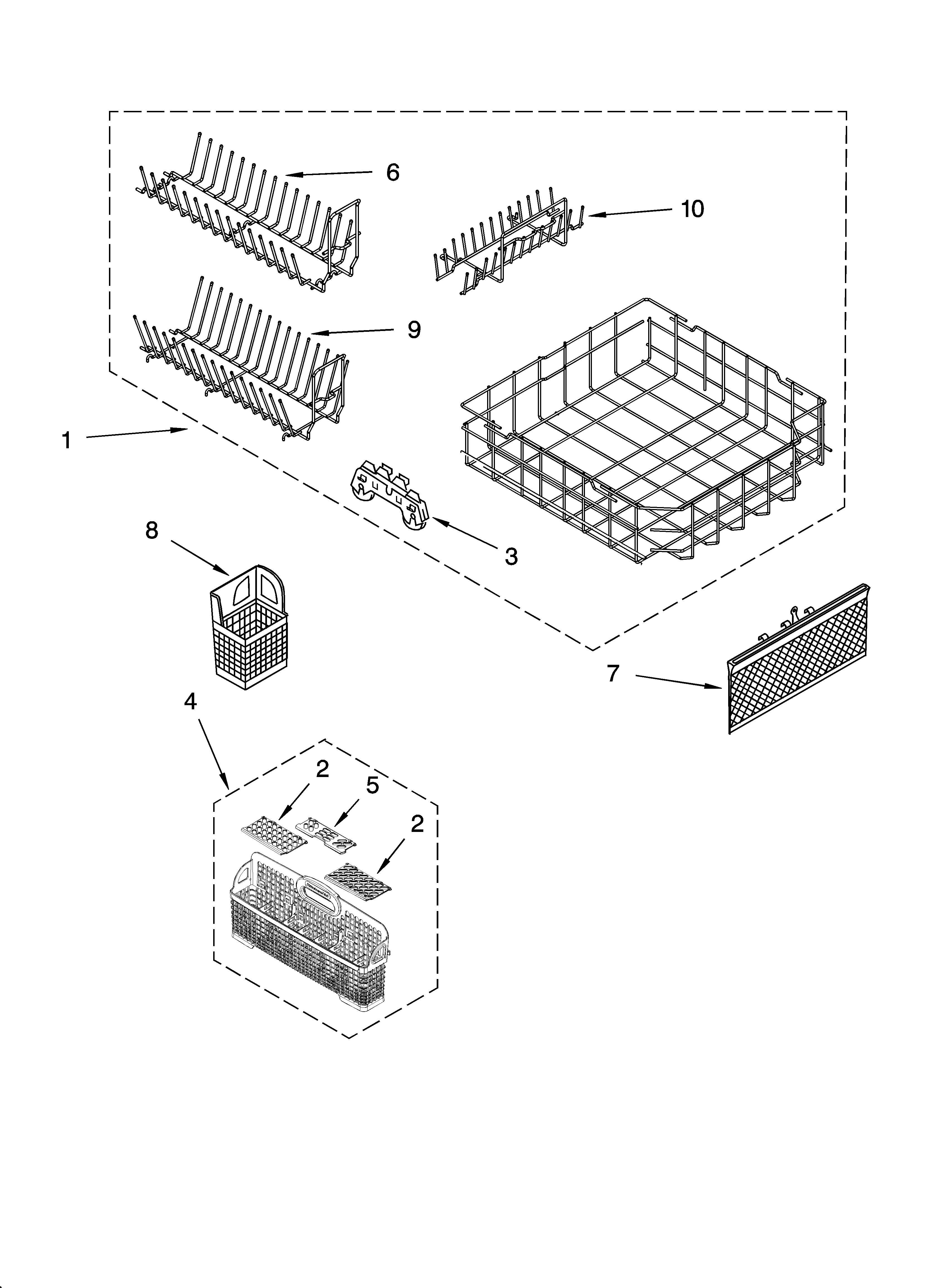 KitchenAid KUDS01DLBL0 lower rack parts diagram