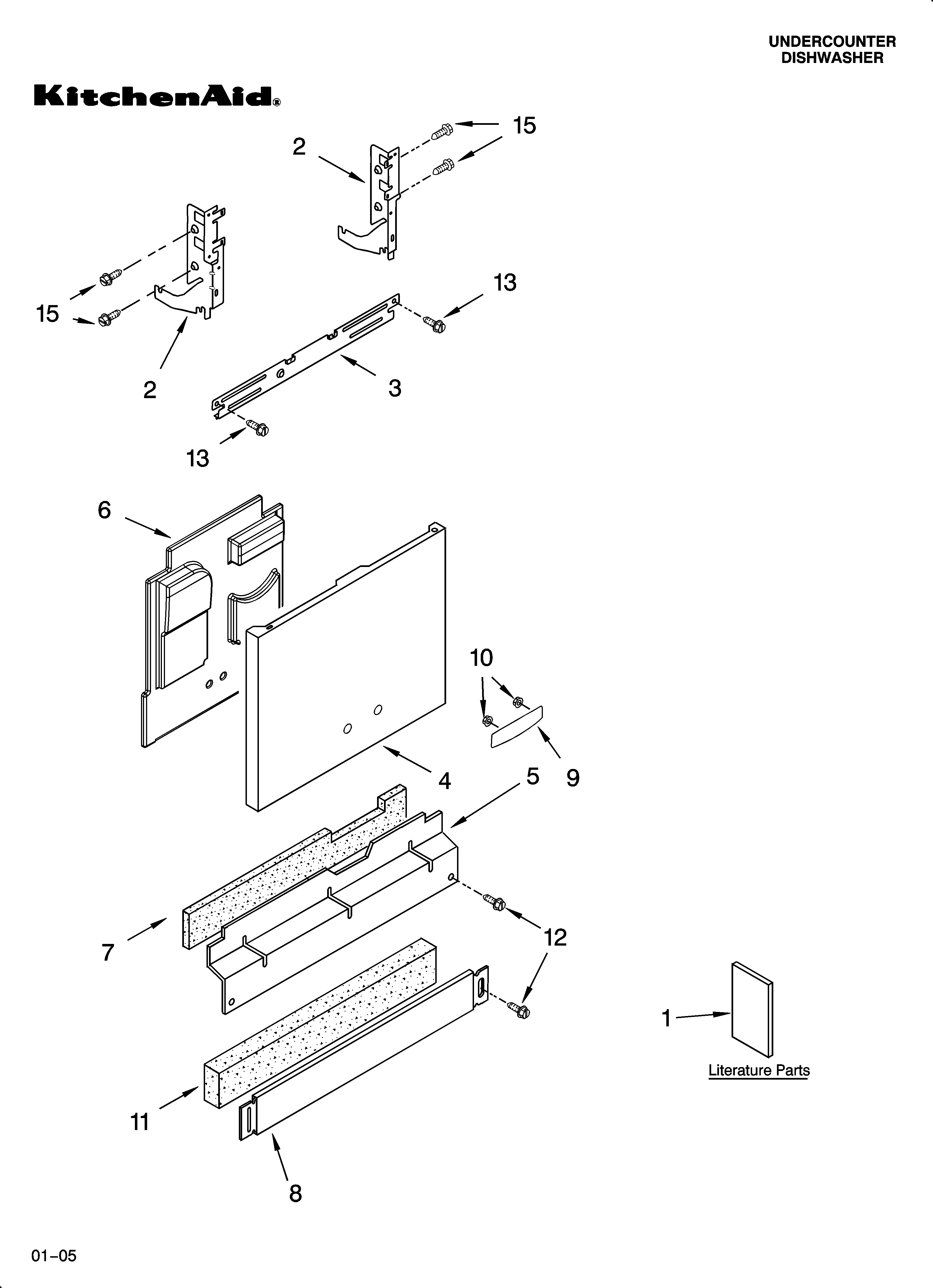 KitchenAid KUDS01DLWH1 door and panel parts diagram