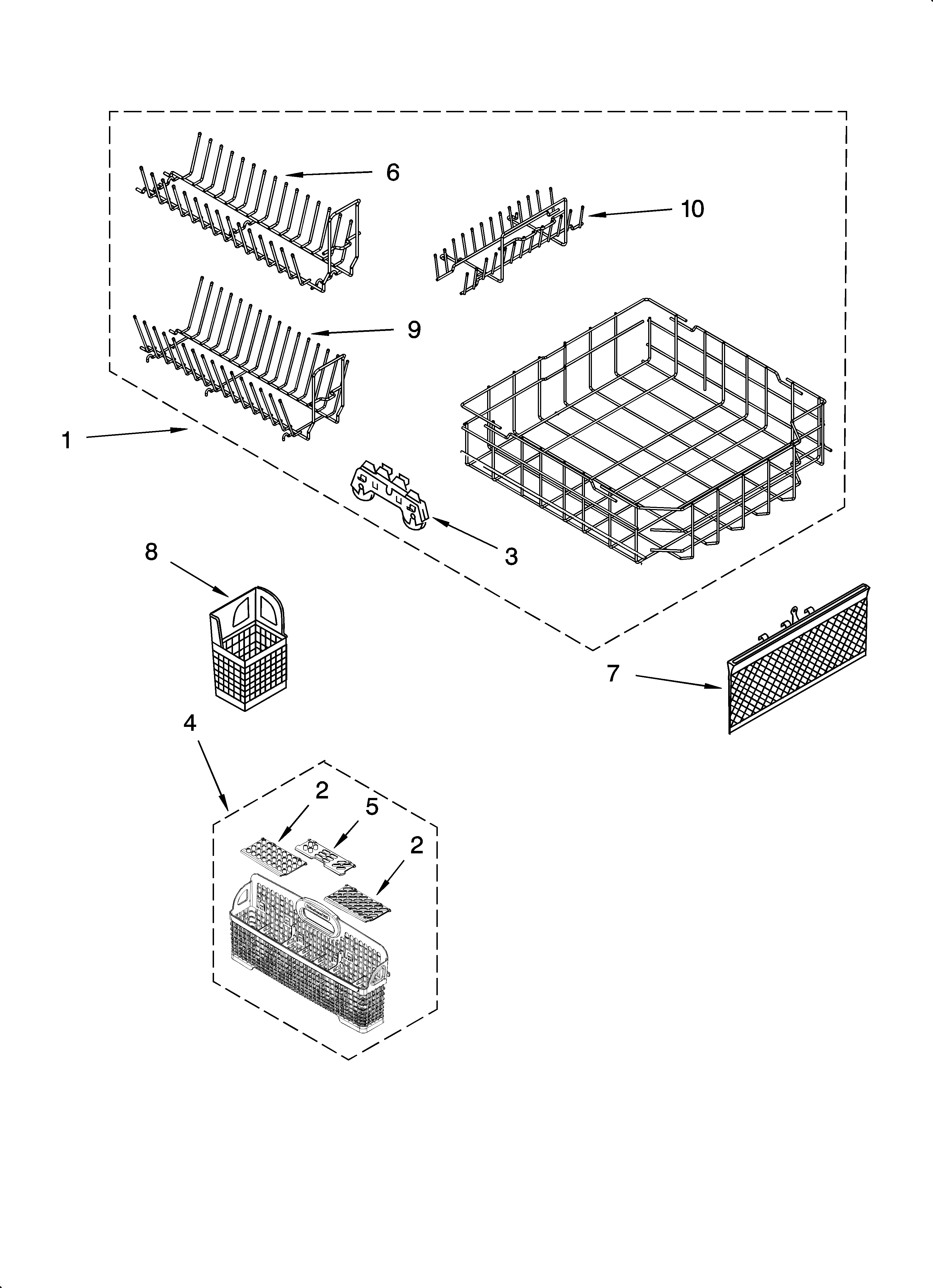 KitchenAid KUDS01DLWH1 lower rack parts diagram