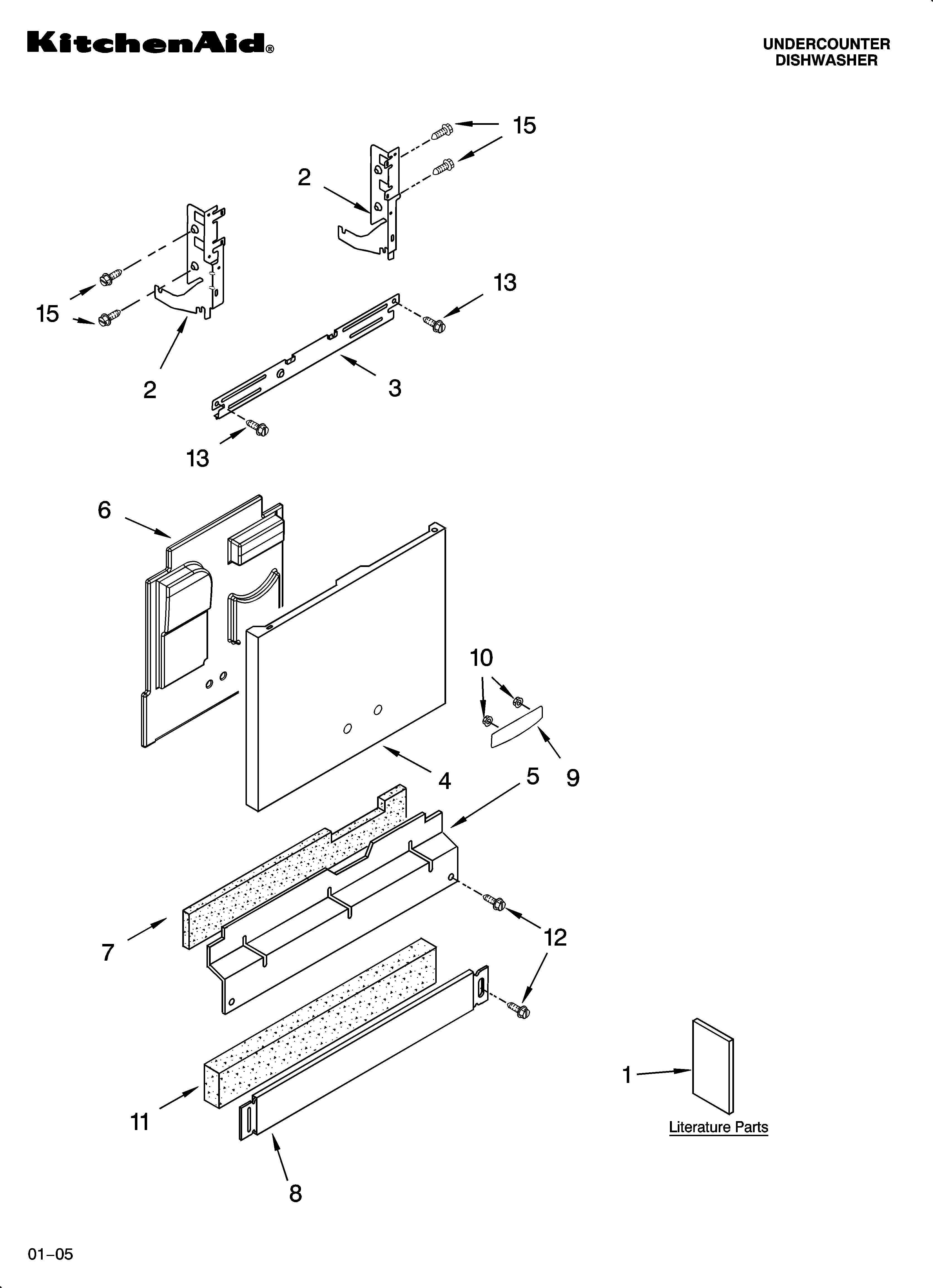 KitchenAid KUDS01DLWH3 door and panel parts diagram