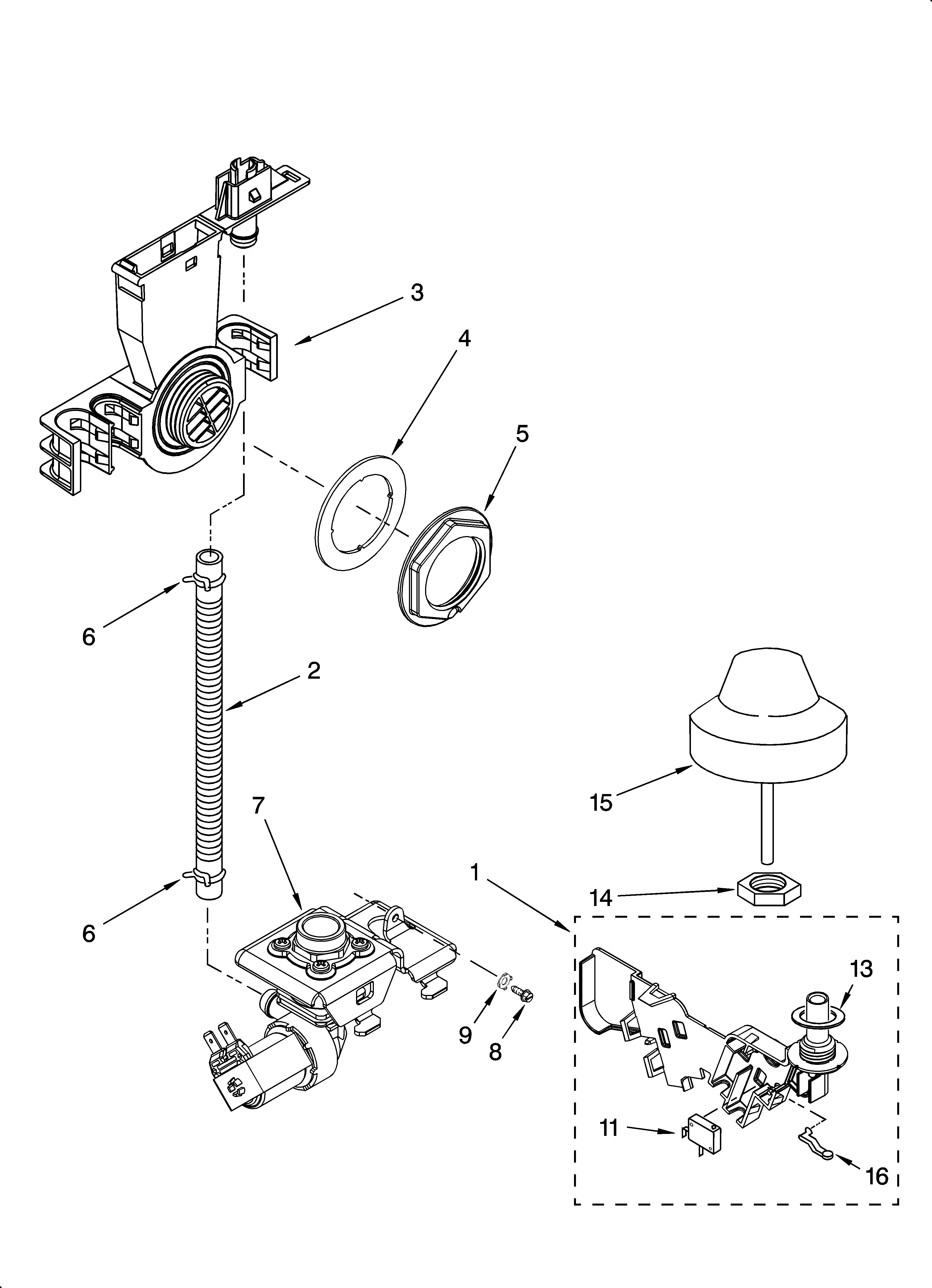 KitchenAid KUDS01DLWH3 fill and overfill parts diagram