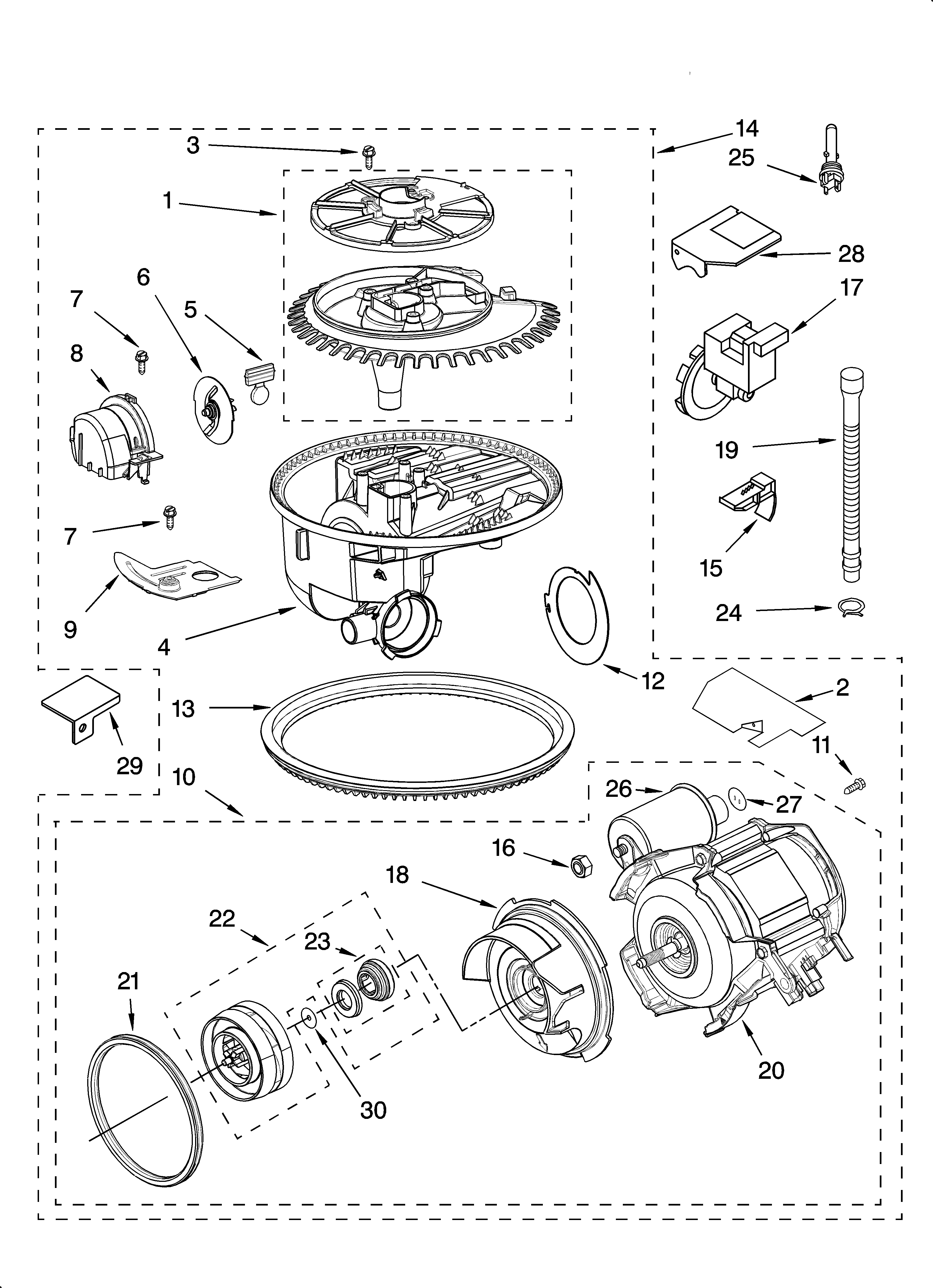 KitchenAid KUDS01DLWH3 pump and motor parts diagram