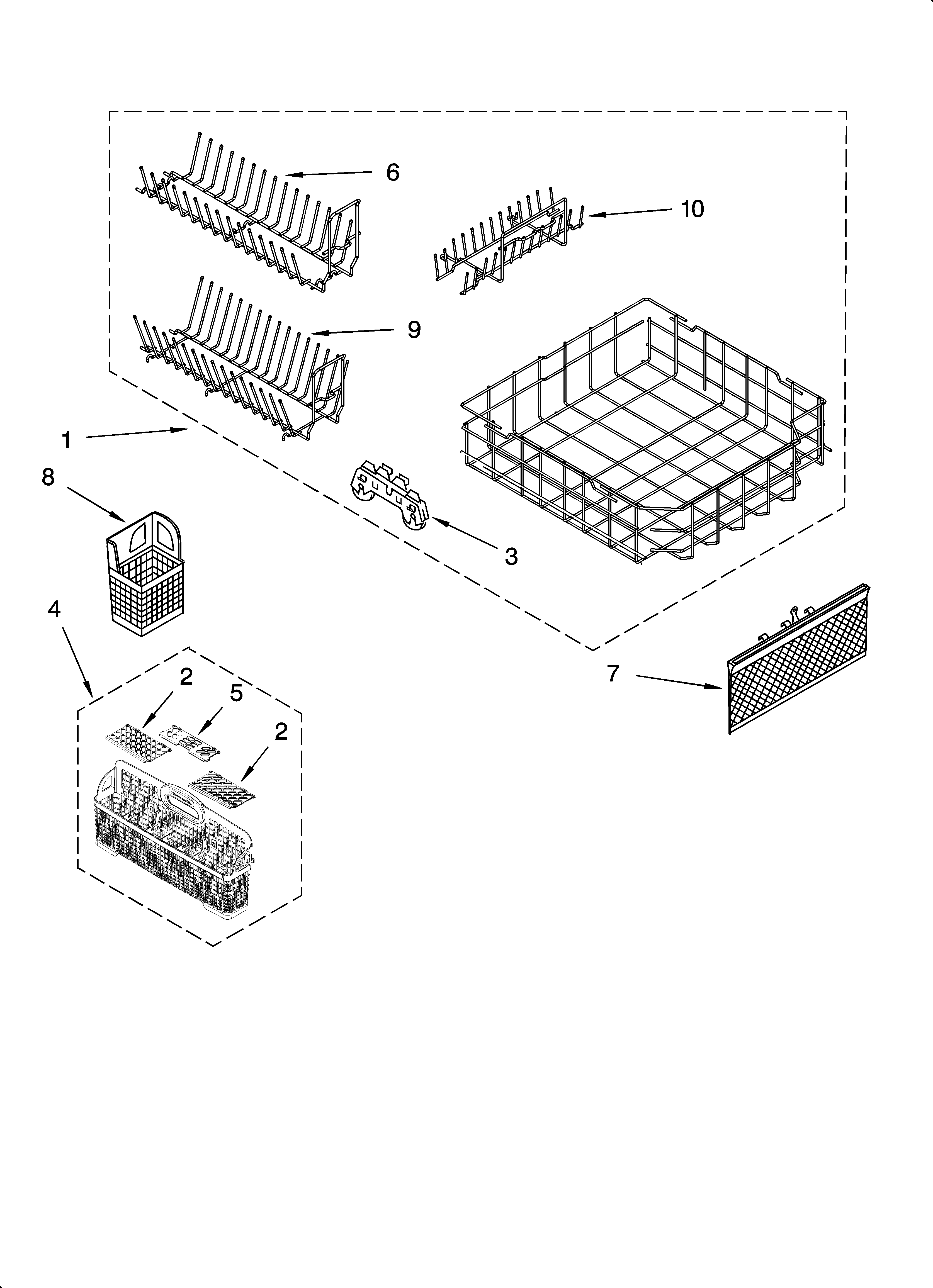 KitchenAid KUDS01DLWH3 lower rack parts diagram
