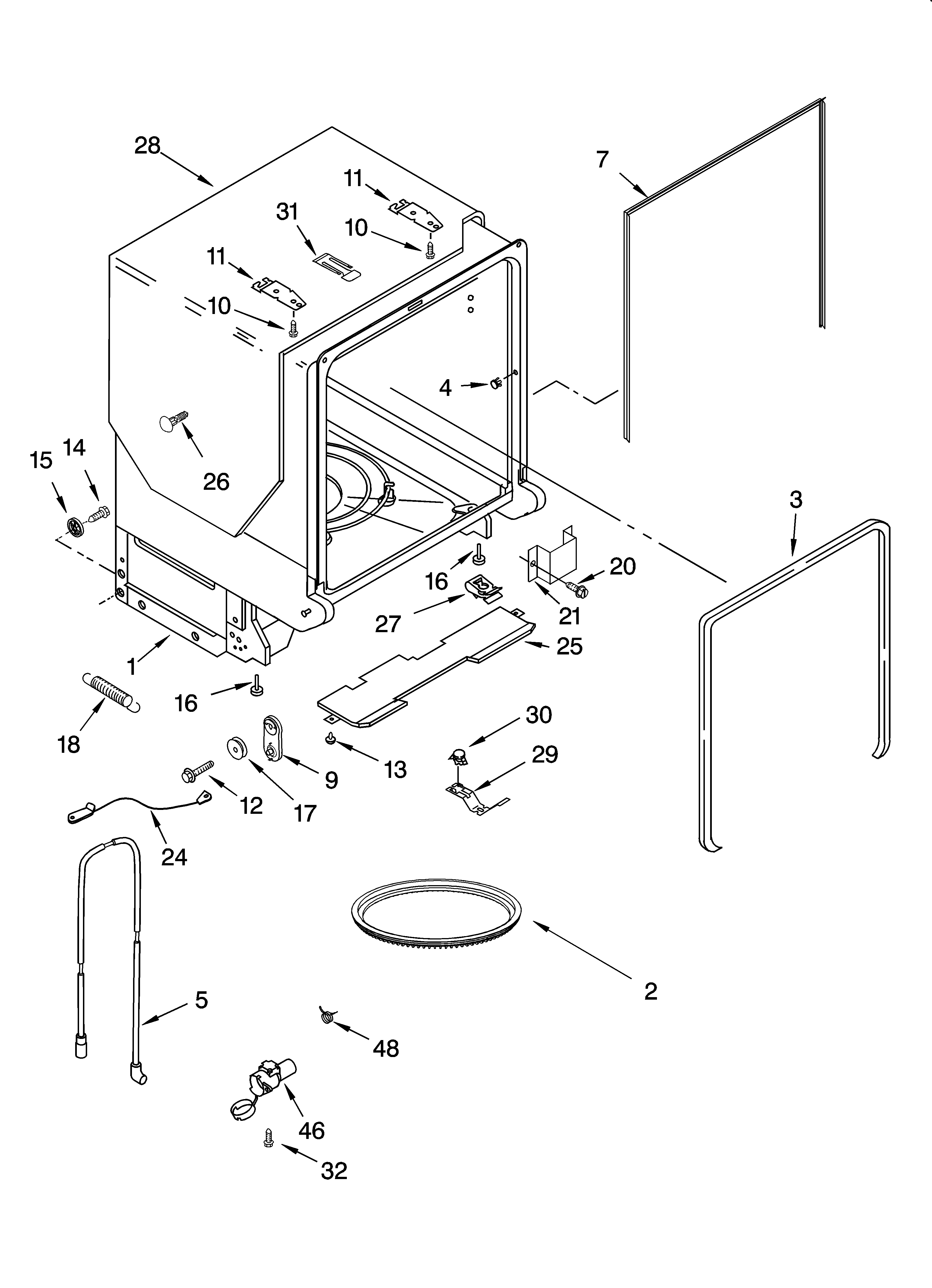 KitchenAid KUDS01DLSS0 tub and frame parts diagram