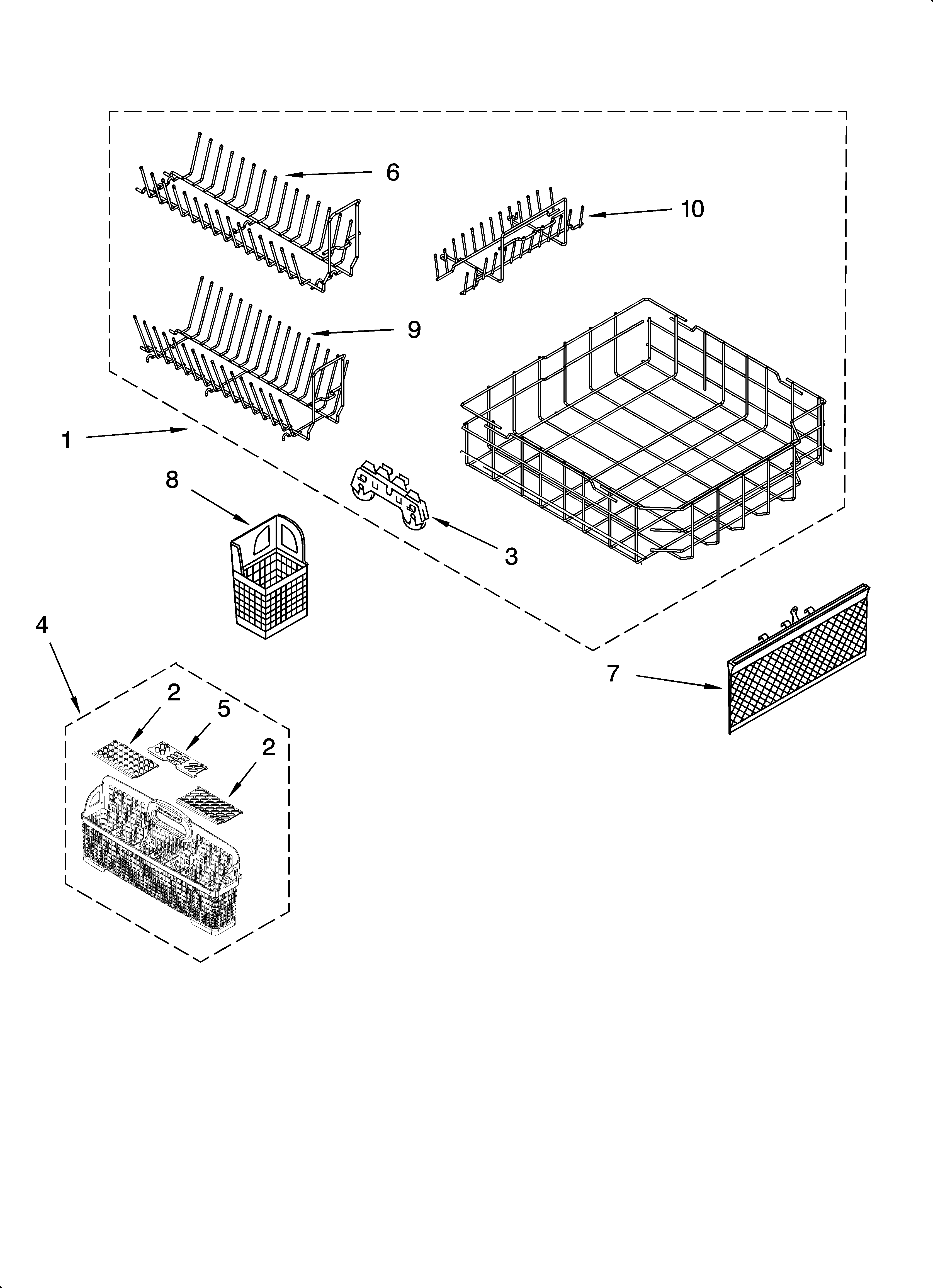 KitchenAid KUDS01DLSS0 lower rack parts diagram