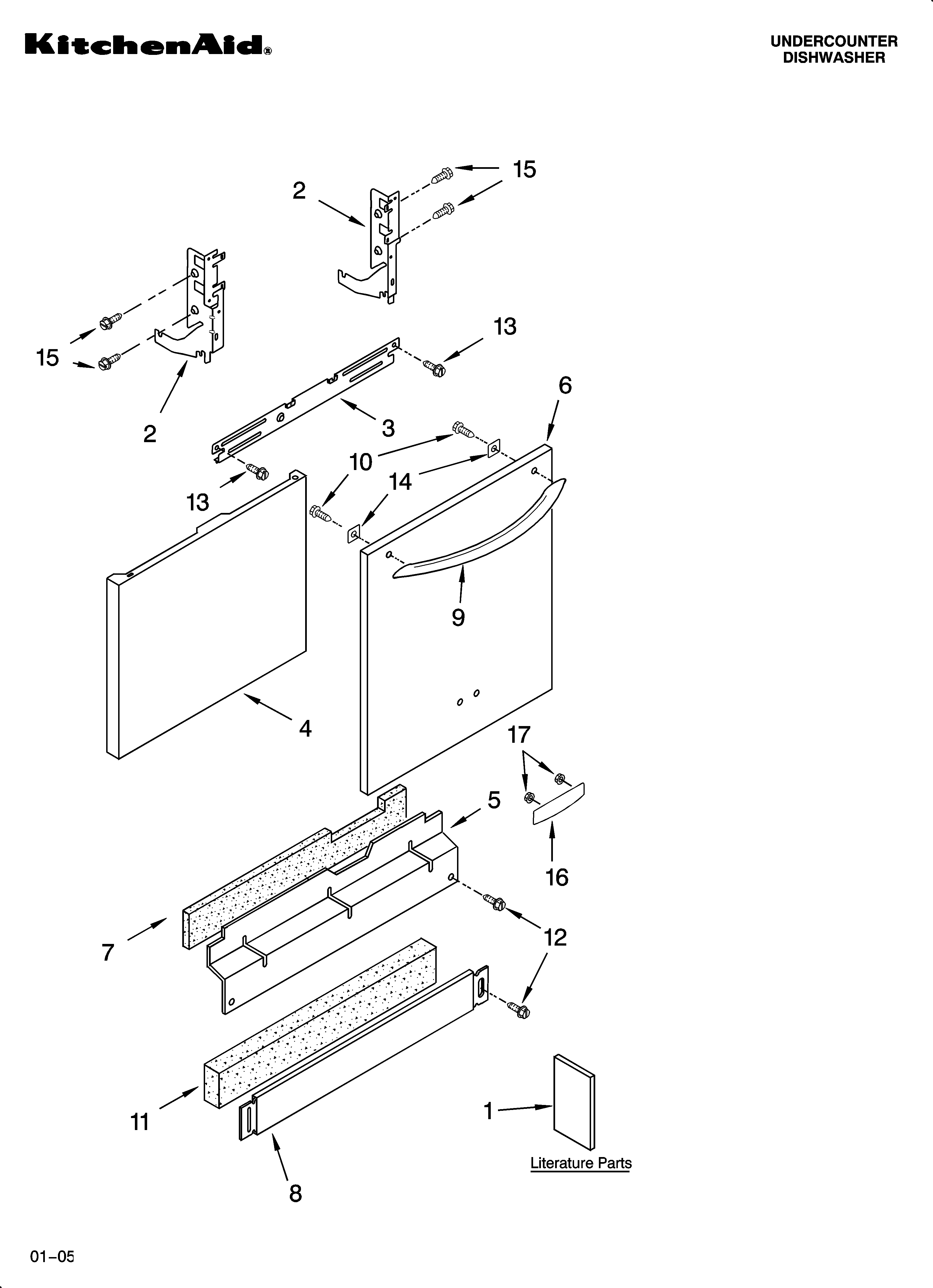 KitchenAid KUDS01FLBL0 door and panel parts diagram