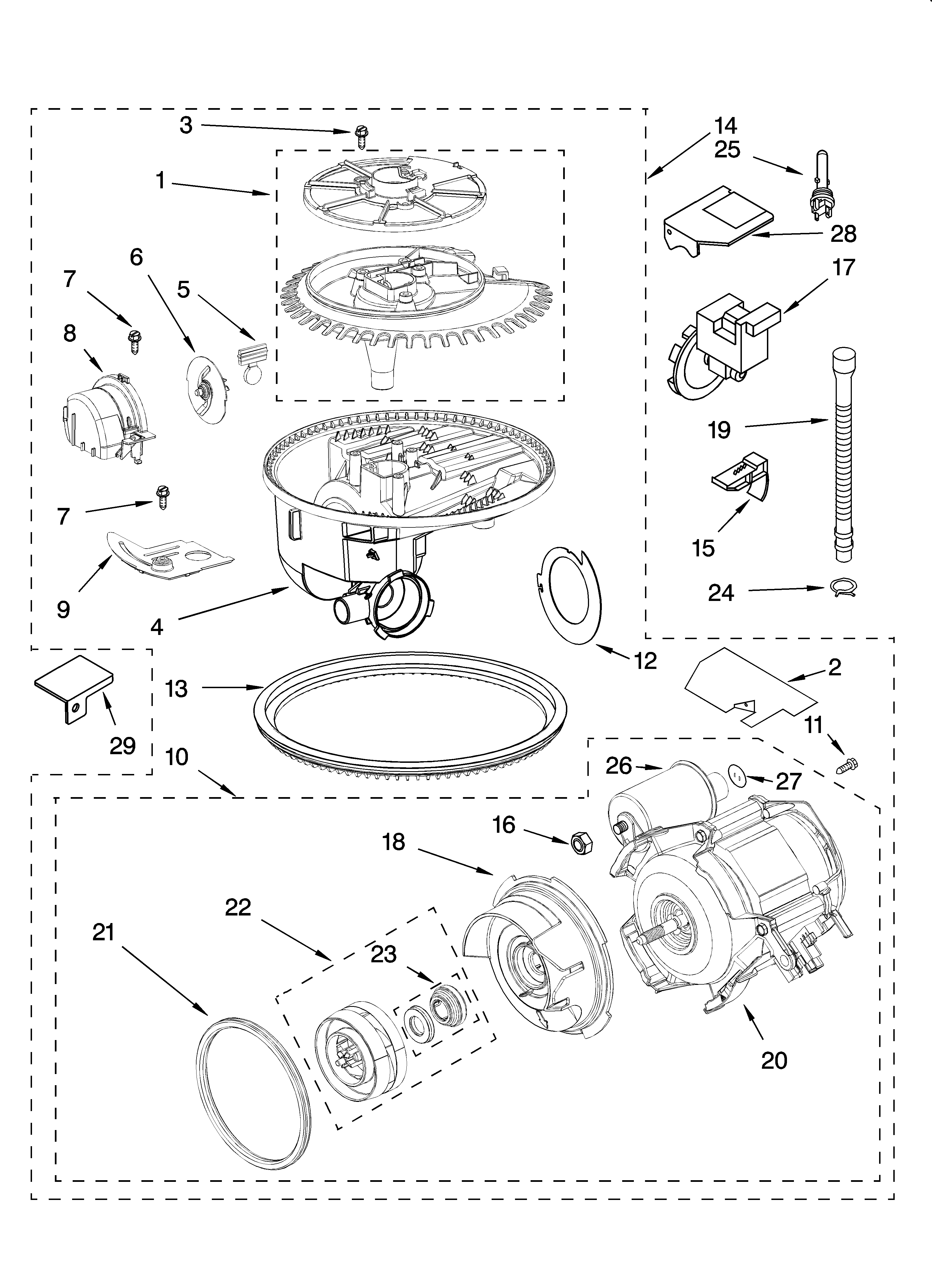 KitchenAid KUDS01FLBL0 pump and motor parts diagram