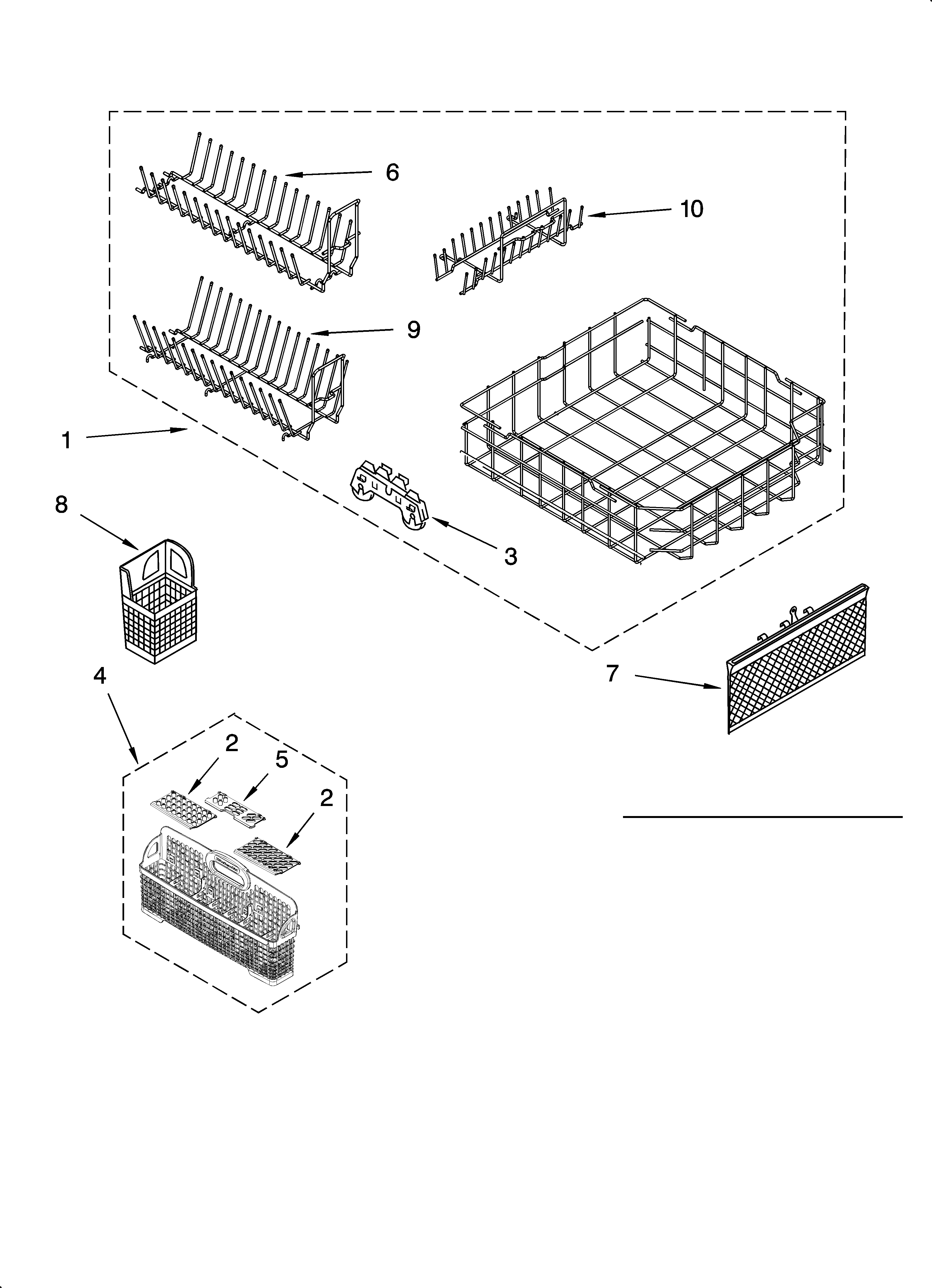 KitchenAid KUDS01FLBL0 lower rack parts diagram