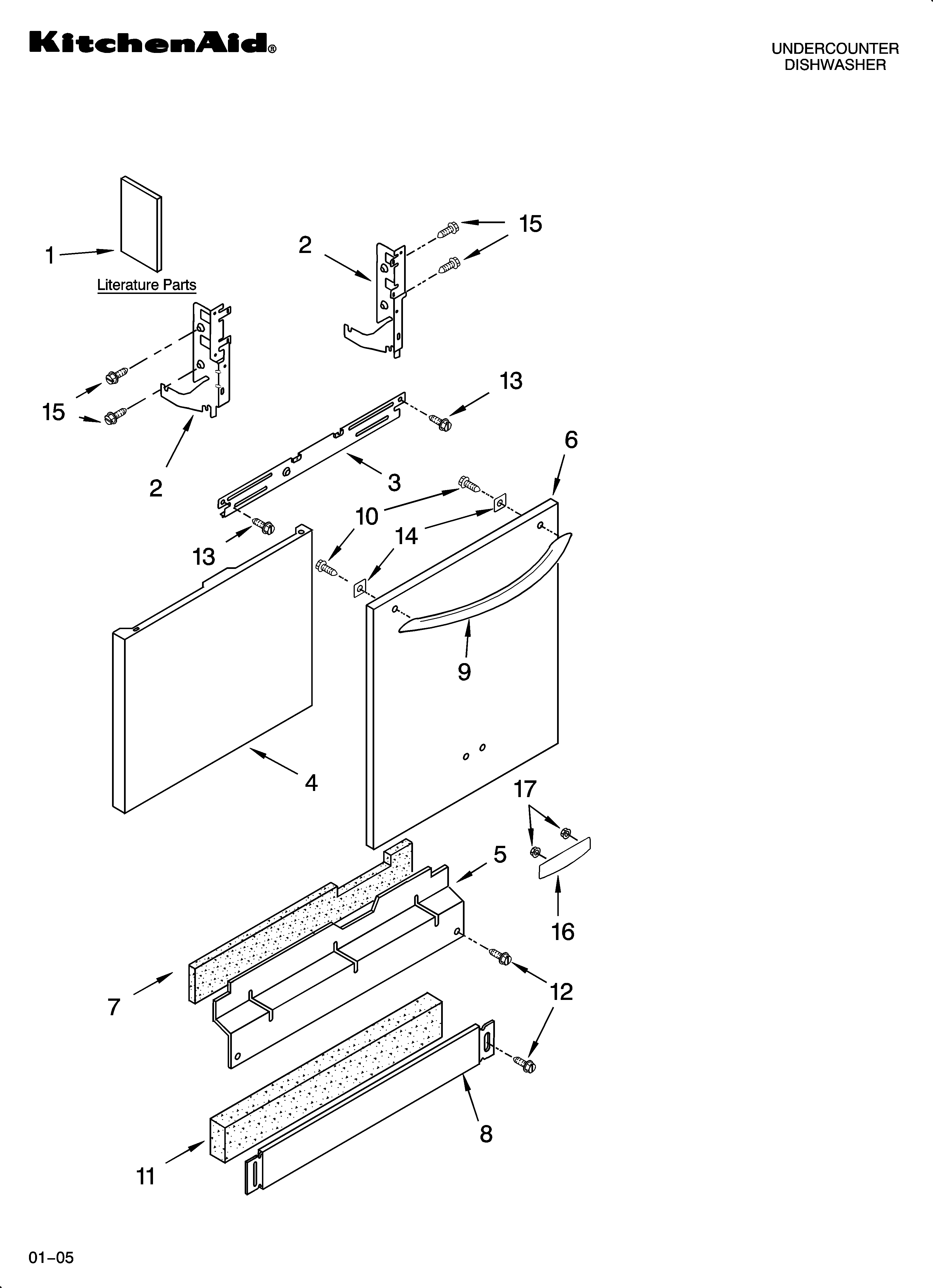 KitchenAid KUDS01FLBL5 door and panel parts diagram