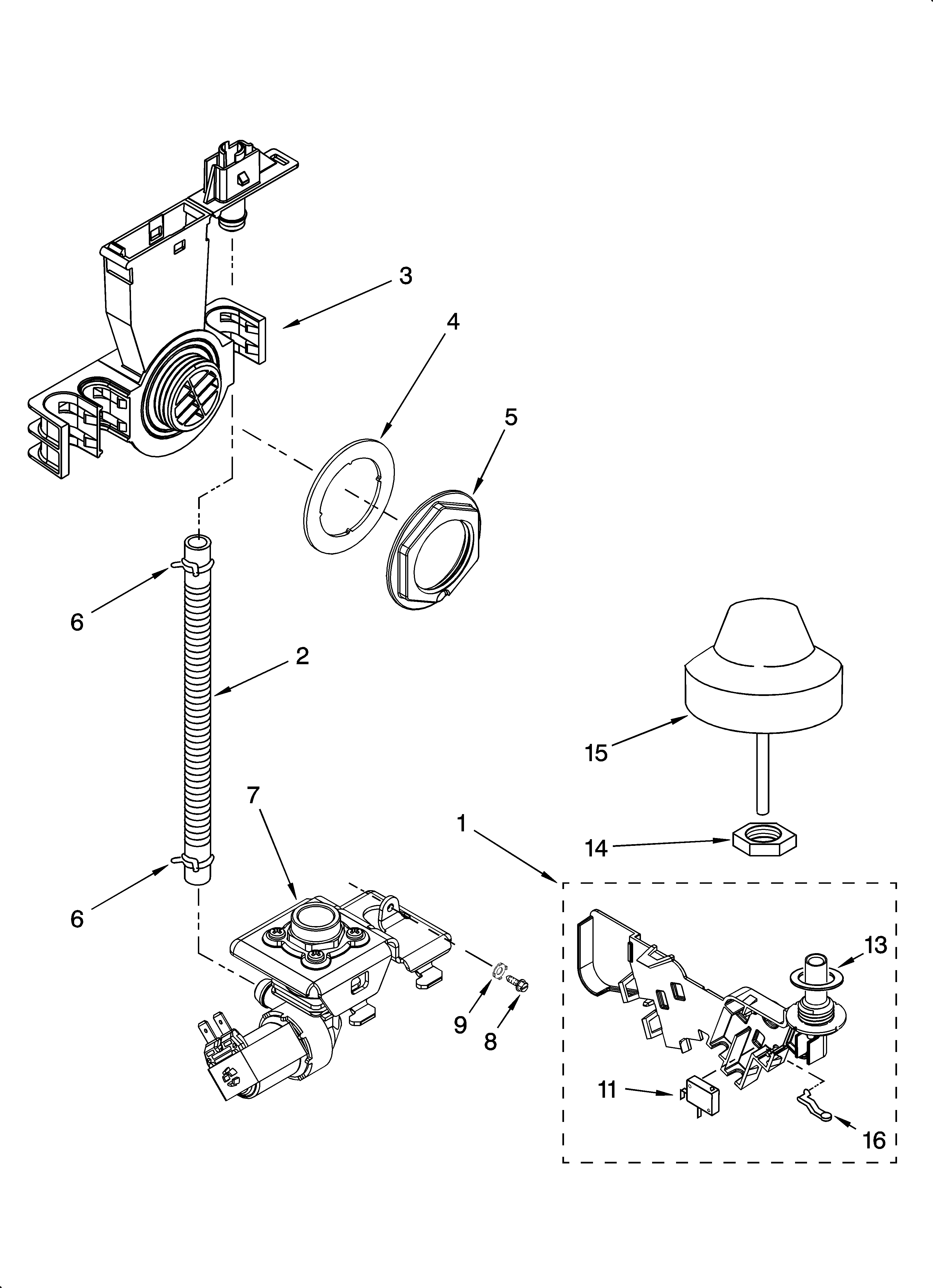 KitchenAid KUDS01FLBL5 fill and overfill parts diagram