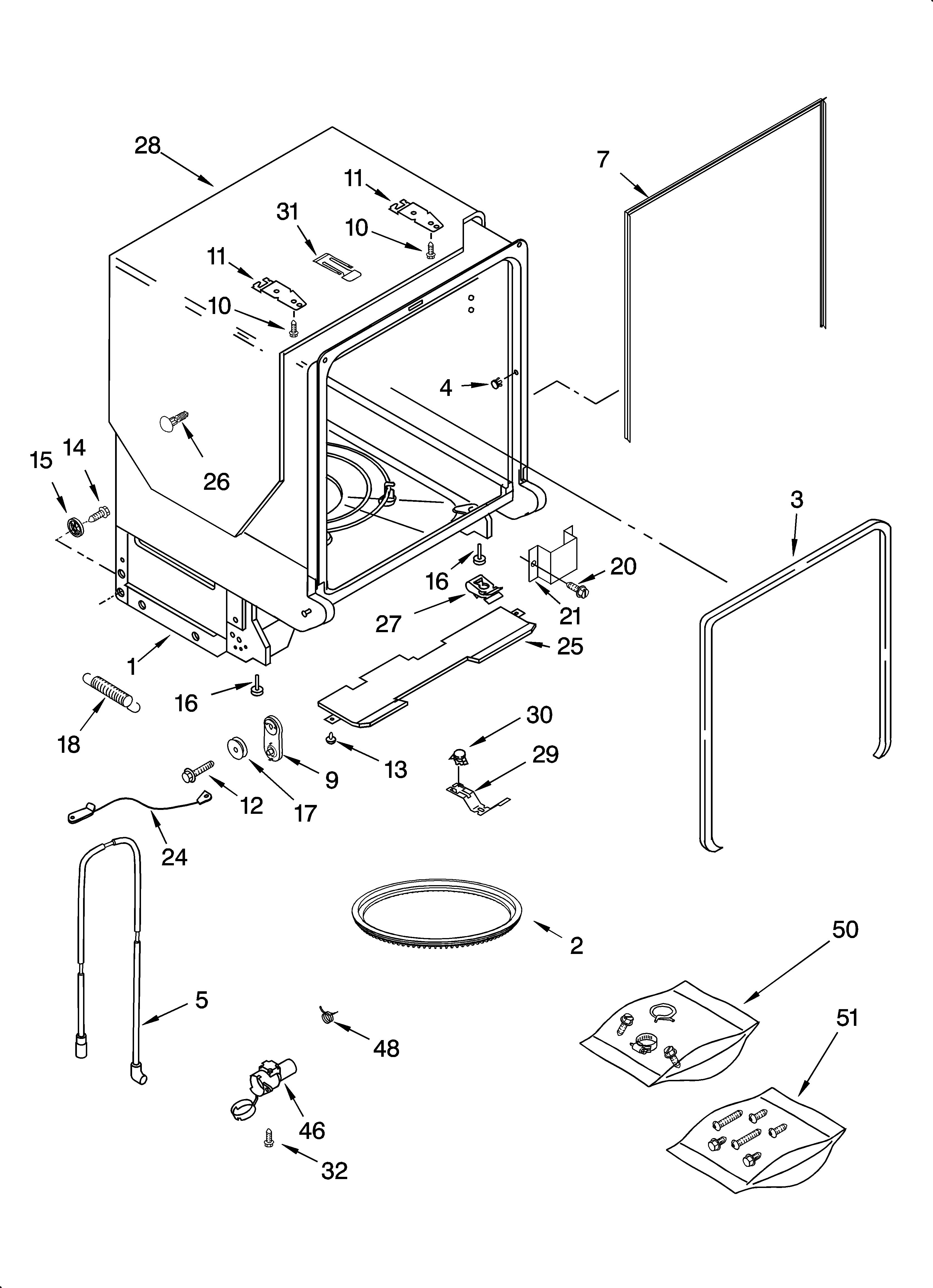 KitchenAid KUDS01FLBL5 tub and frame parts diagram