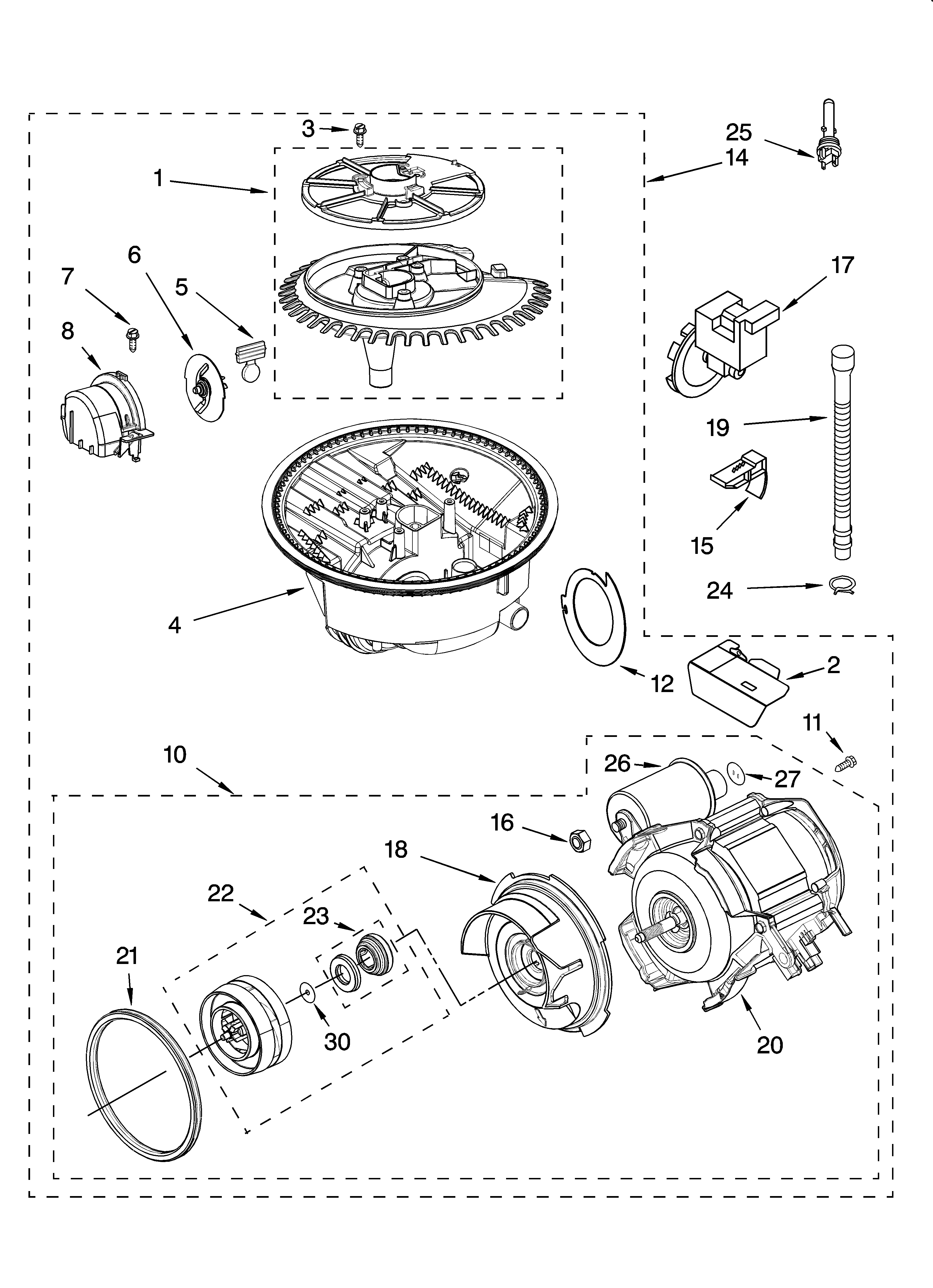 KitchenAid KUDS01FLBT6 pump and motor parts diagram