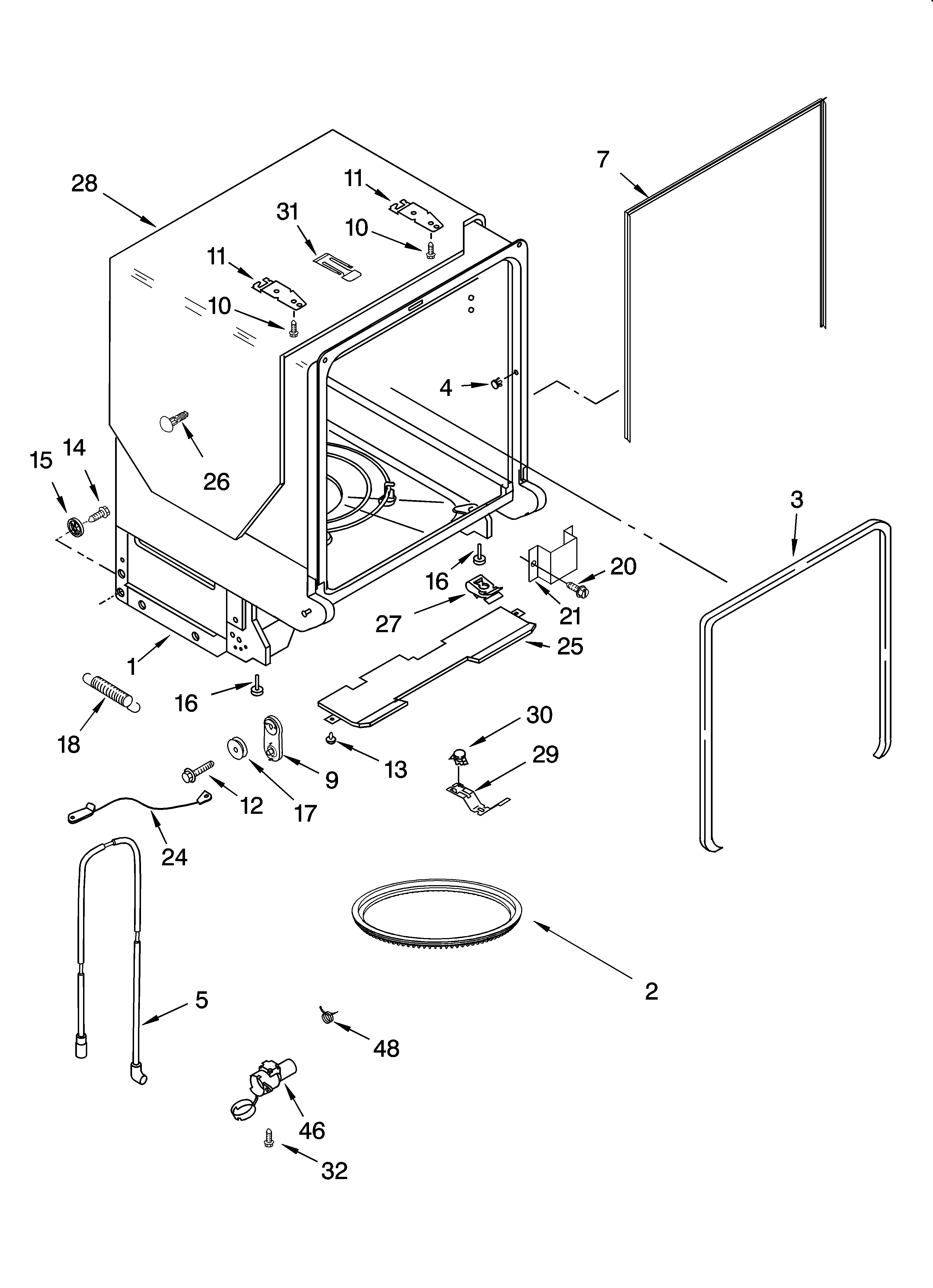 KitchenAid KUDS01ILBS0 tub and frame parts diagram