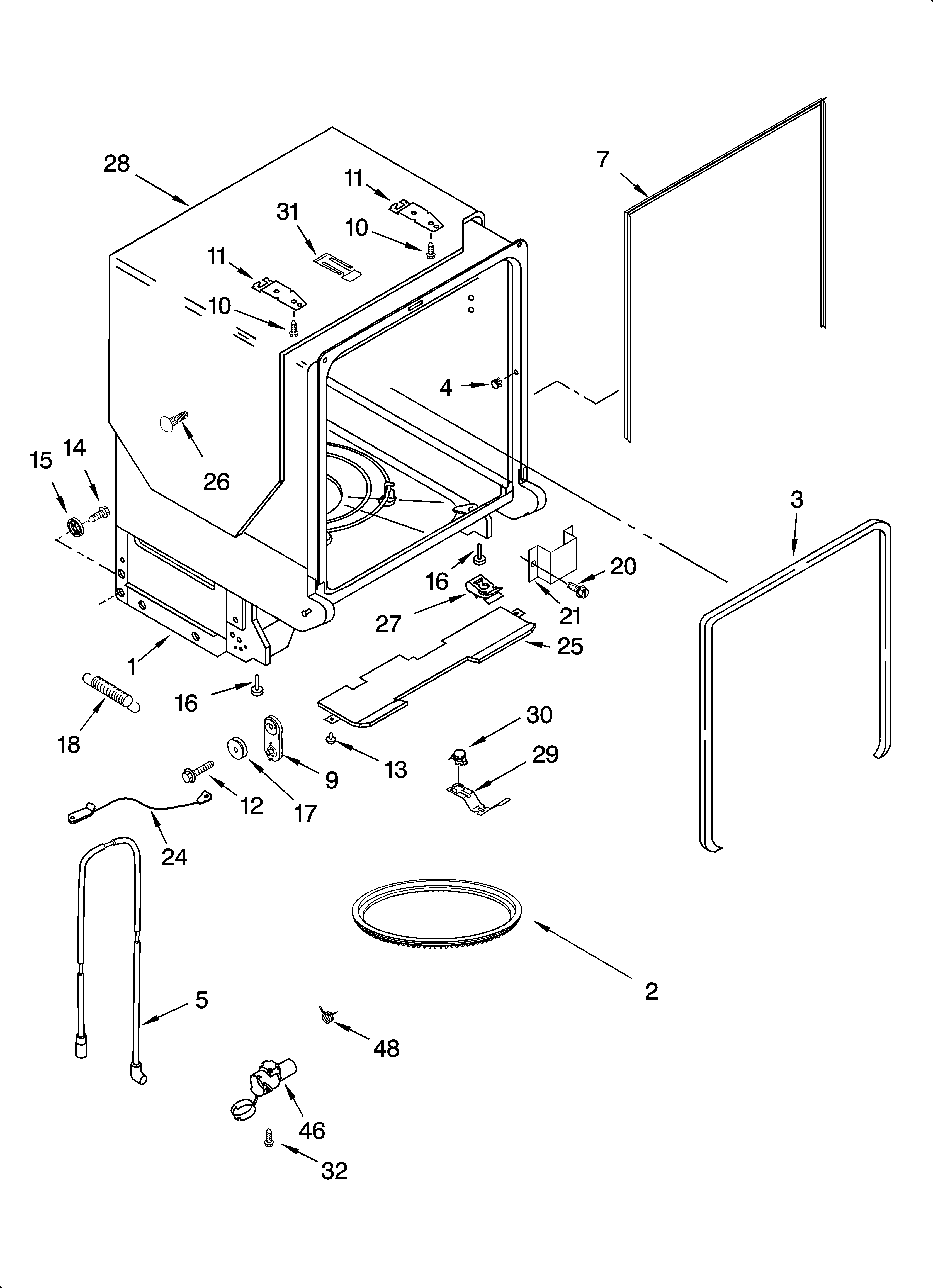 KitchenAid KUDS01ILBT1 tub and frame parts diagram